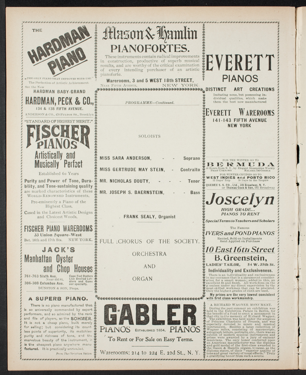 Oratorio Society of New York, April 5, 1900, program page 6