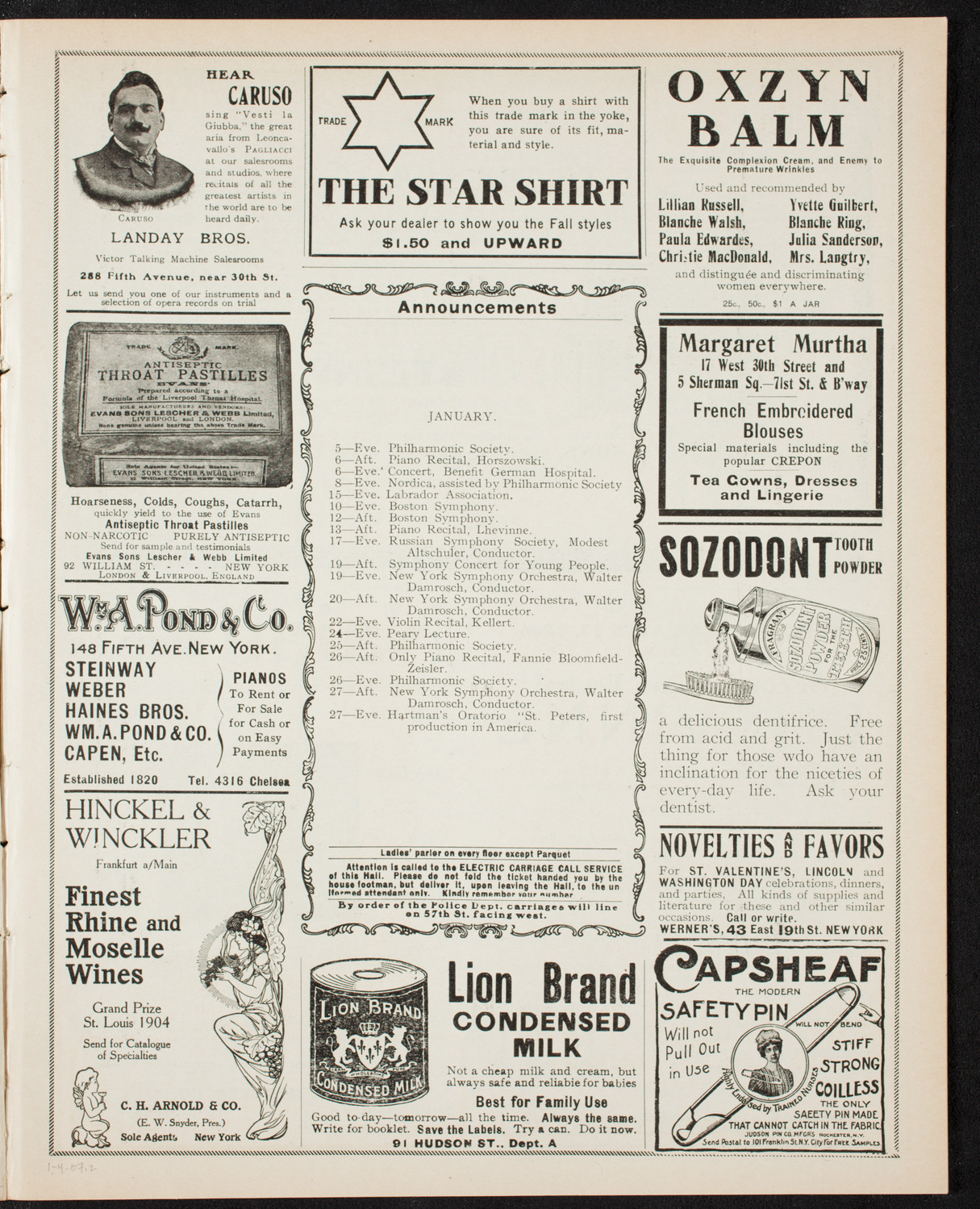 New York Philharmonic, January 4, 1907, program page 3