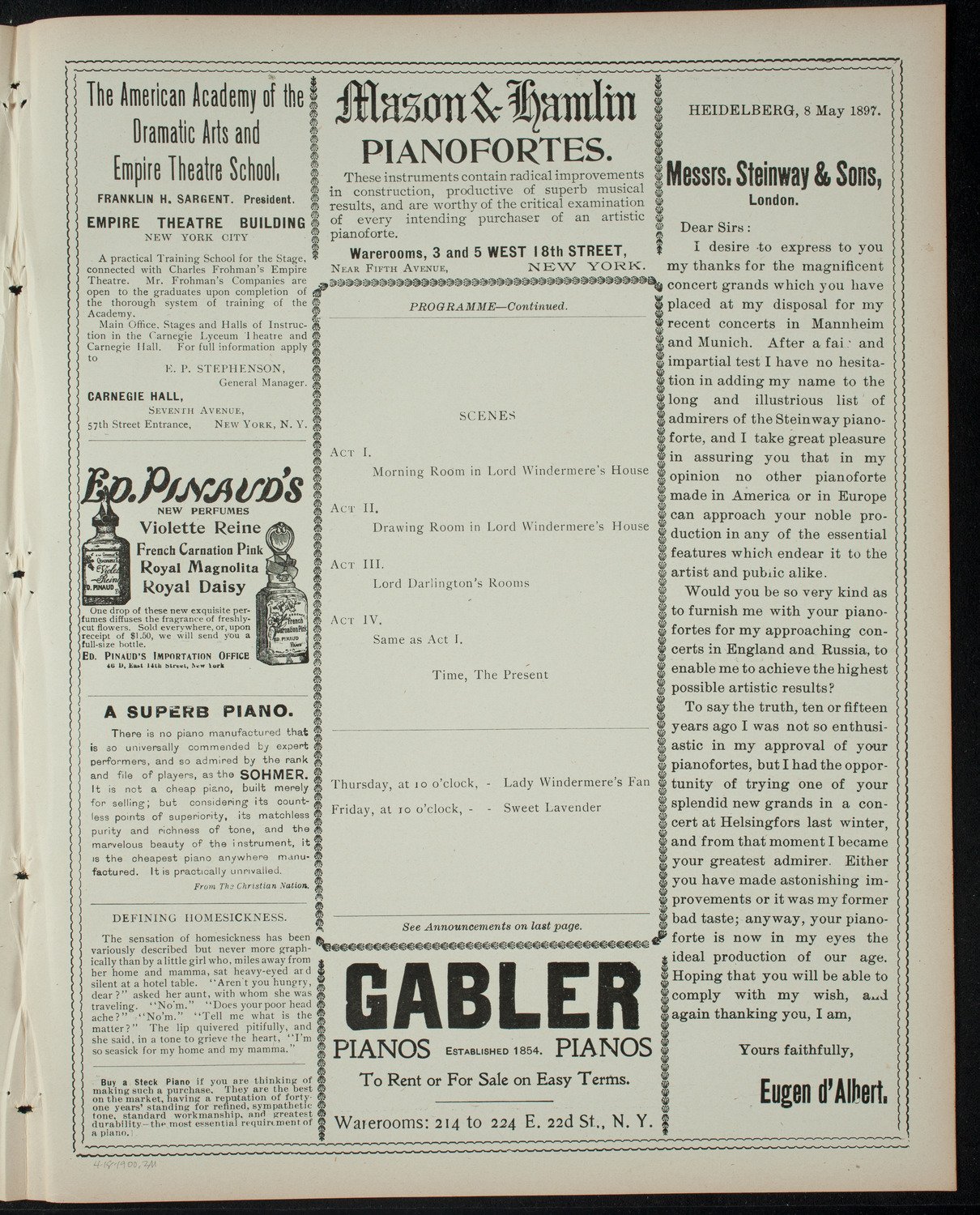 American Academy of Dramatic Arts Private Dress Rehearsal, April 18, 1900, program page 3