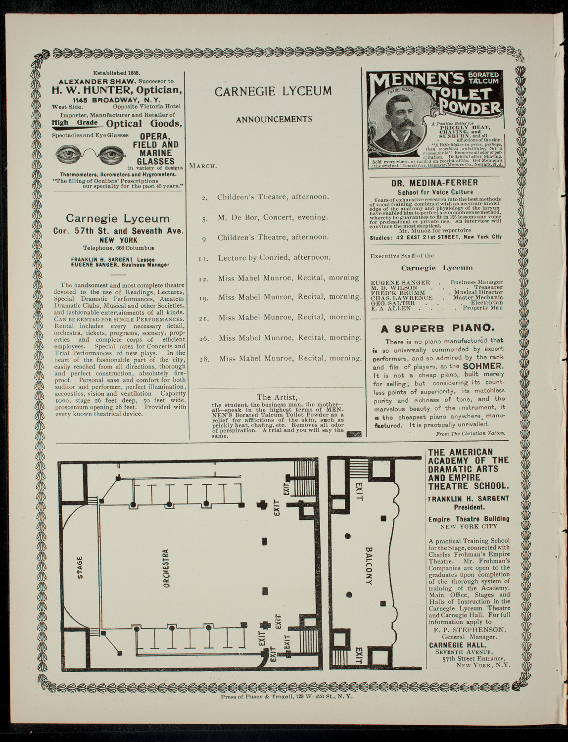 Academy Stock Company of the American Academy of Dramatic Arts and Empire Theatre Dramatic School, March 1, 1901, program page 4