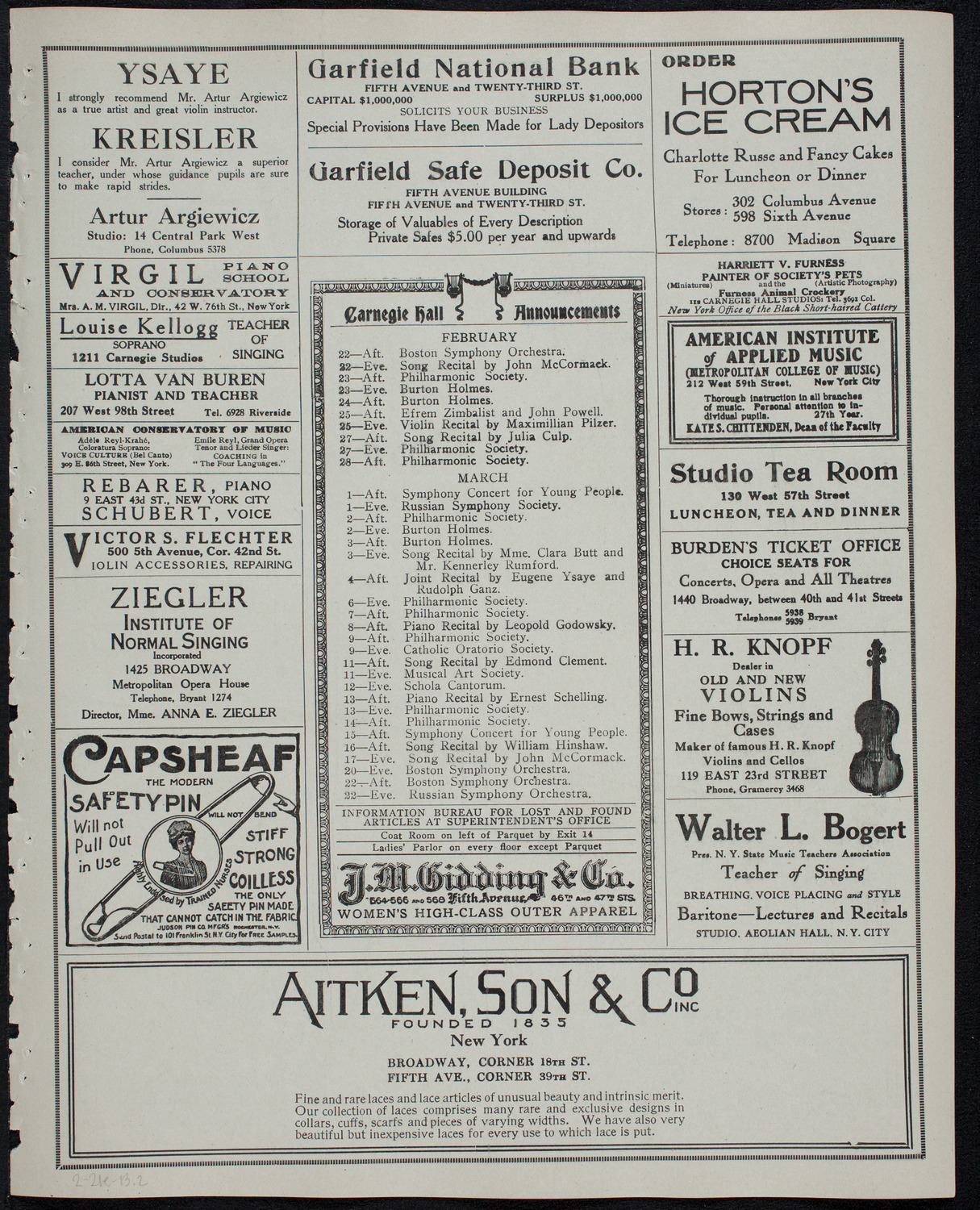 Minneapolis Symphony Orchestra, February 21, 1913, program page 3