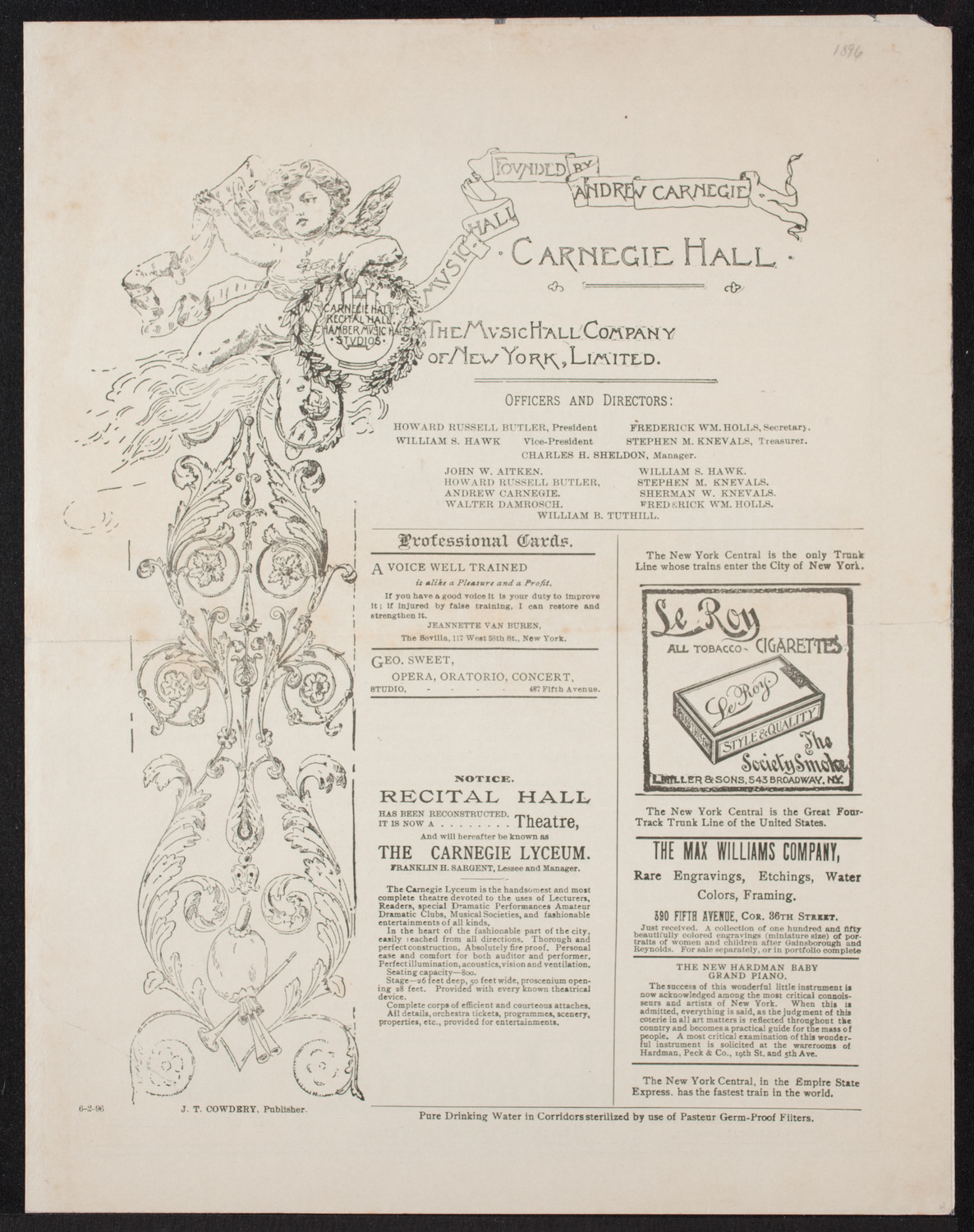 Graduation: New York University Law School, June 2, 1896, program page 1