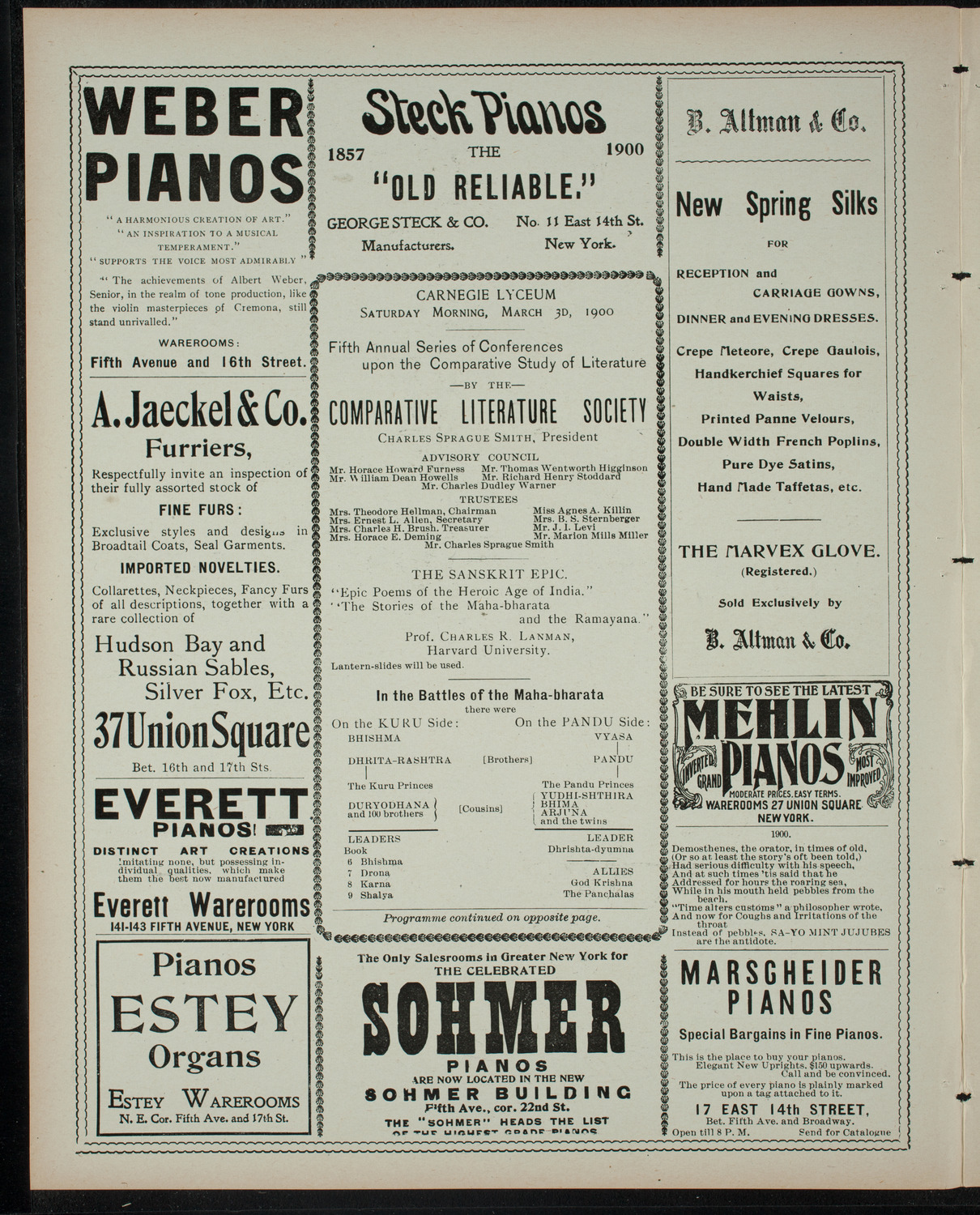 George Peabody Eustis: A Course of Modern Plays, March 3, 1900, program page 2