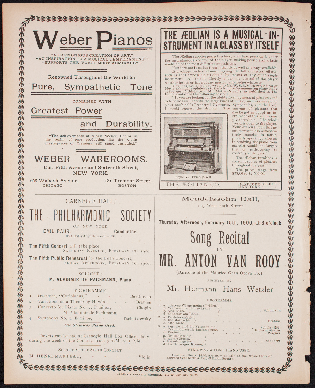 Lillian Nordica, Soprano, and Ernestine Schumann-Heink, Contralto, February 1, 1900, program page 12