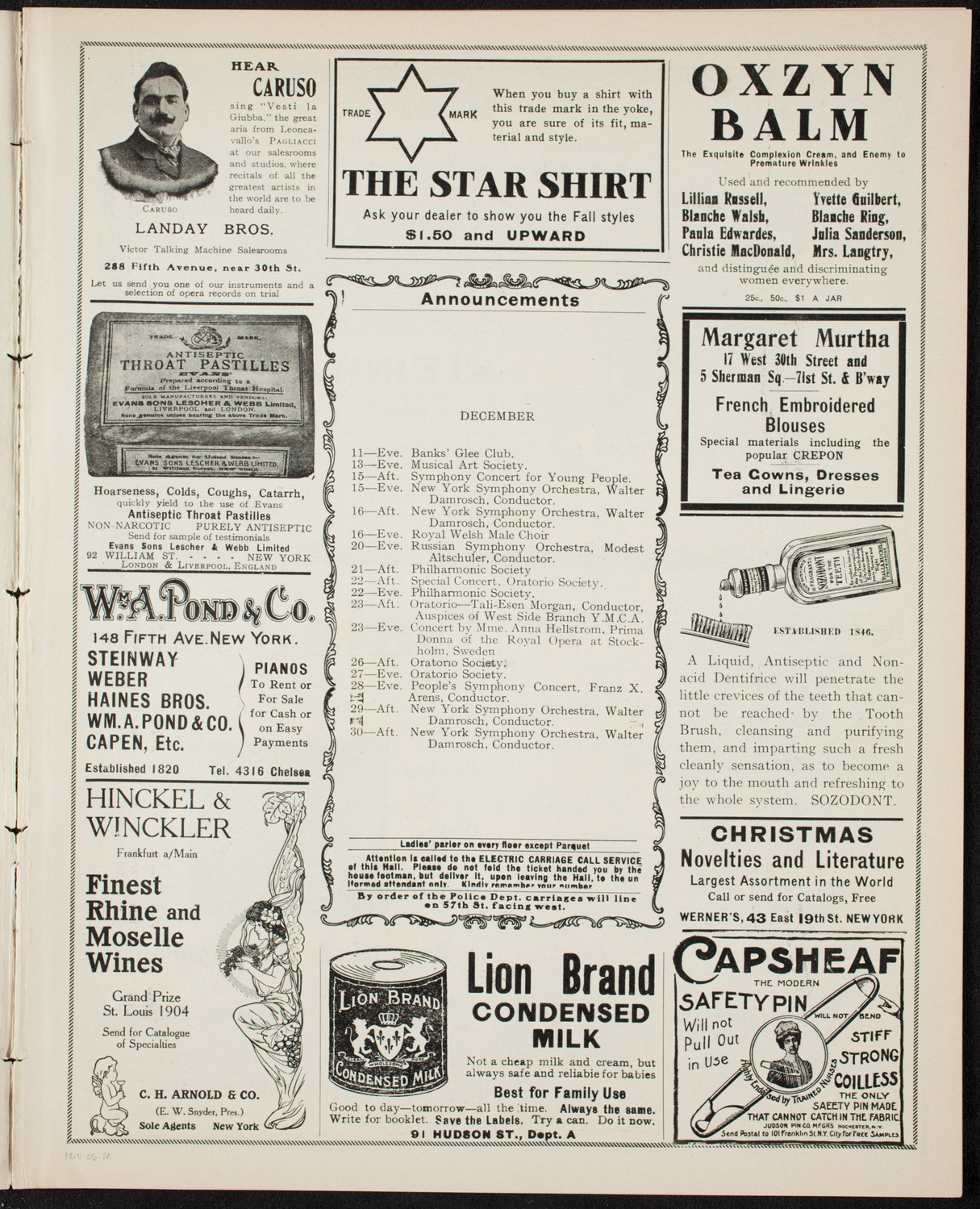 Johanna Gadski, Soprano, December 11, 1906, program page 3