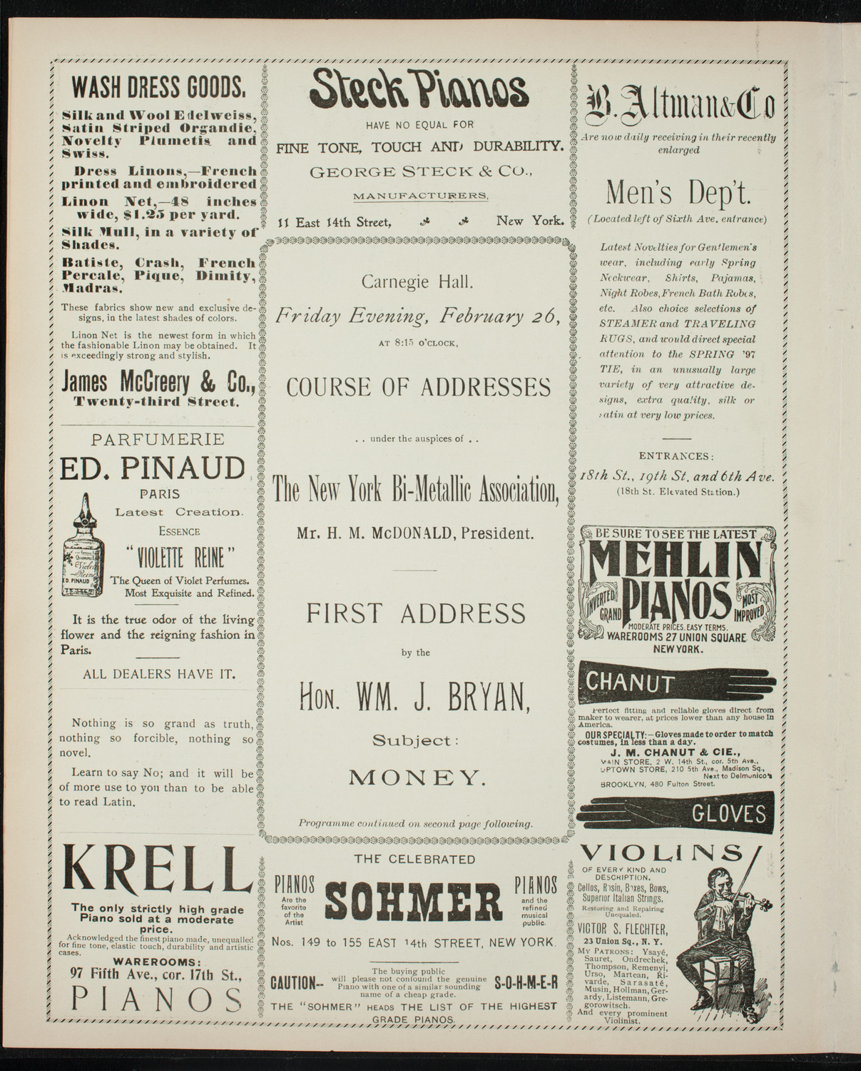 Lecture by William Jennings Bryan, February 26, 1897, program page 4