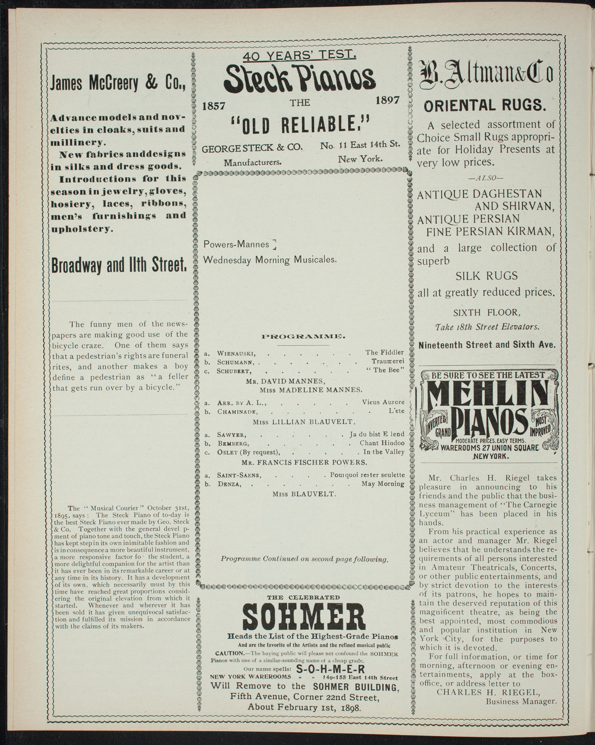 Powers-Mannes Wednesday Morning Musicale, December 15, 1897, program page 4