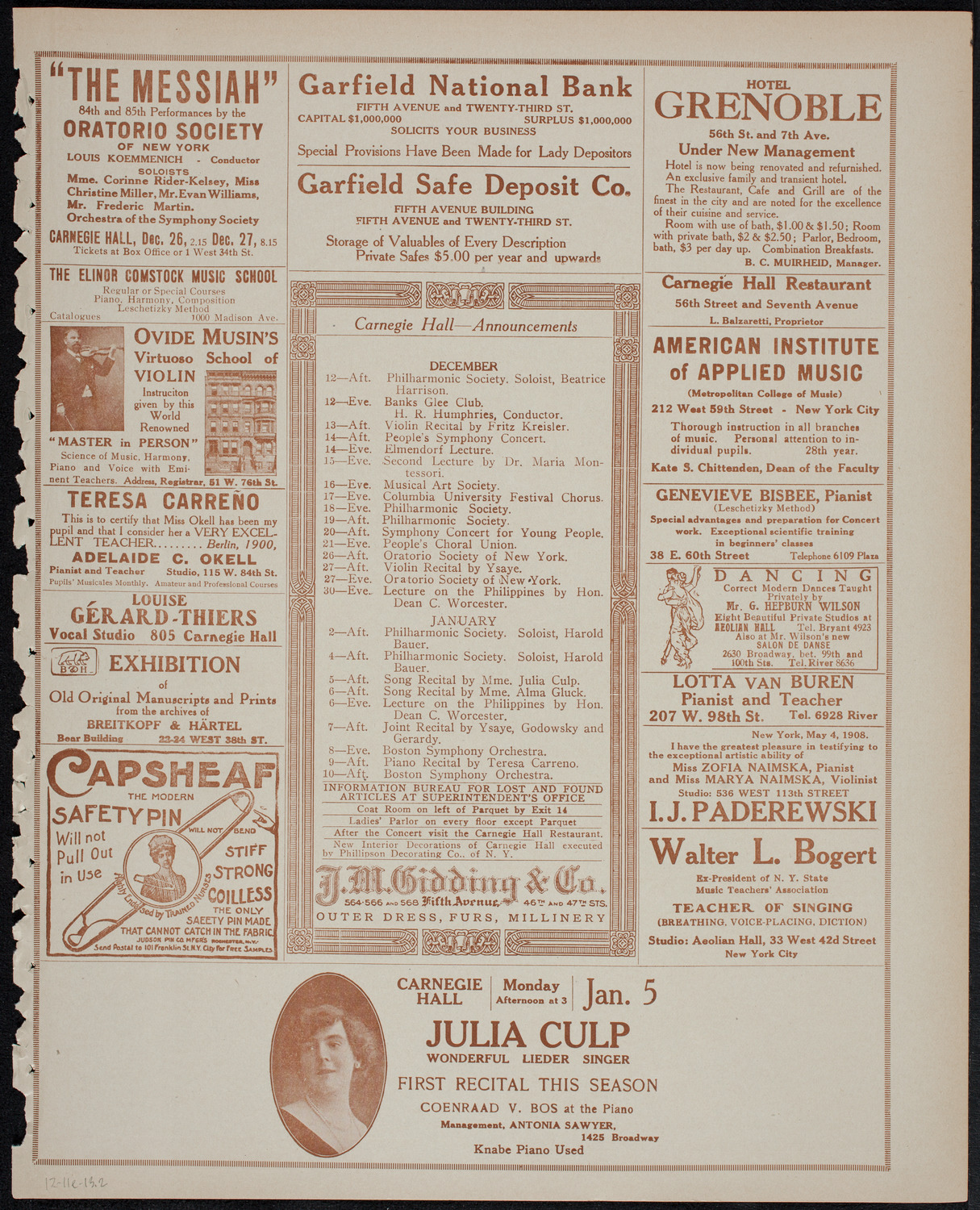 New York Philharmonic, December 11, 1913, program page 3
