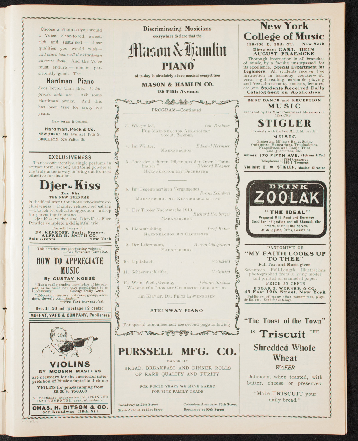 Wiener Männergesangverein (Vienna Male Choral Society), May 7, 1907, program page 7