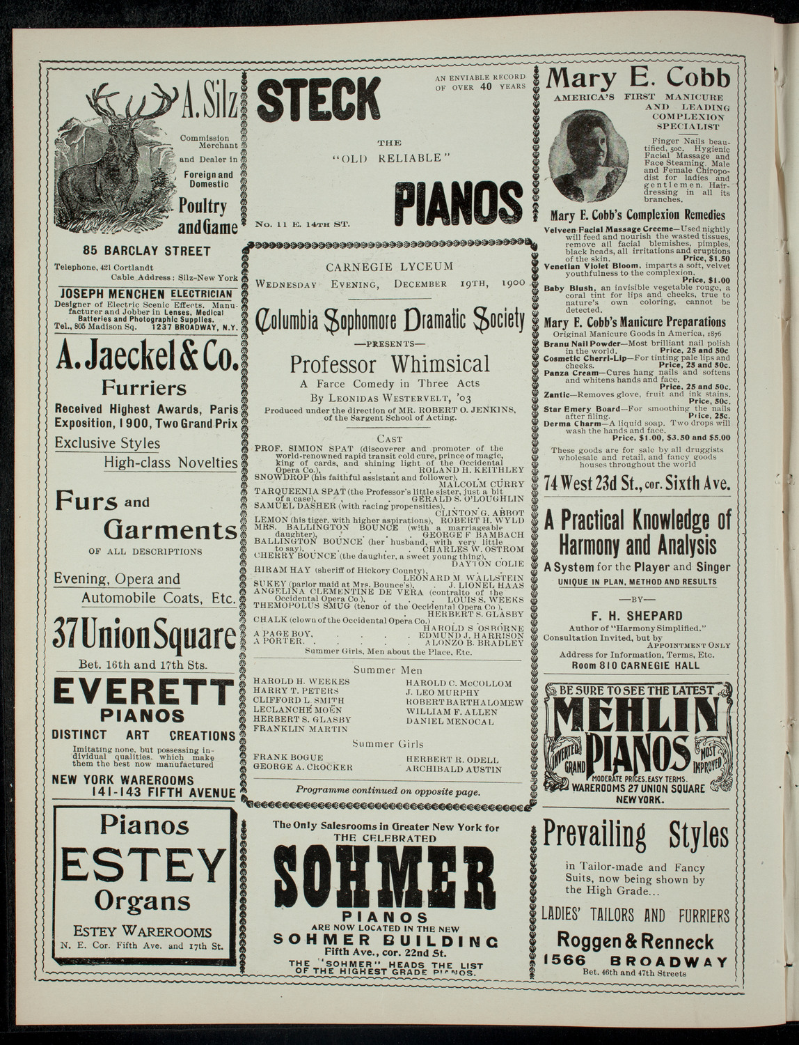 Columbia Sophomore Dramatic Society, December 19, 1900, program page 2