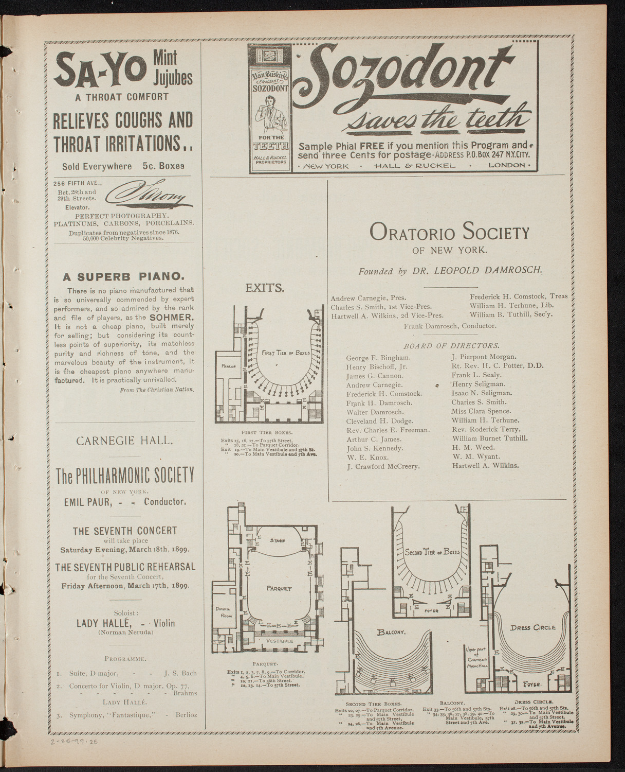New York Philharmonic, February 25, 1899, program page 3