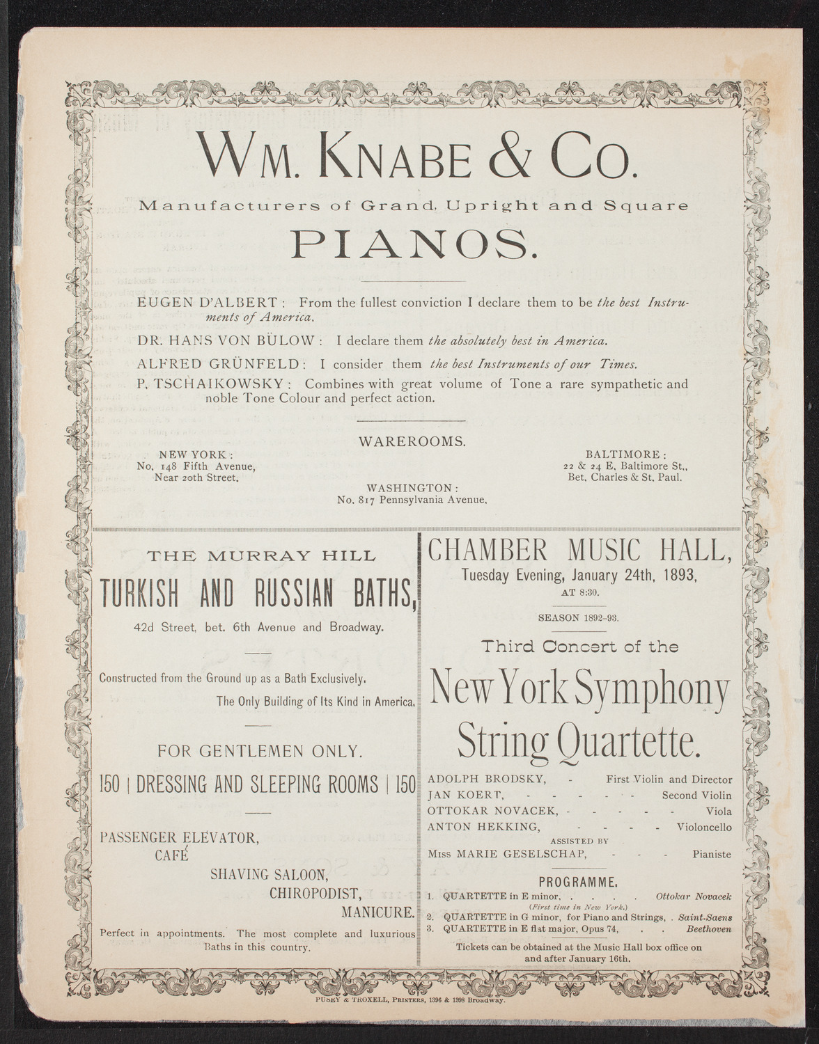 Schimidt-Herbert String Quartet, January 13, 1893, program page 4