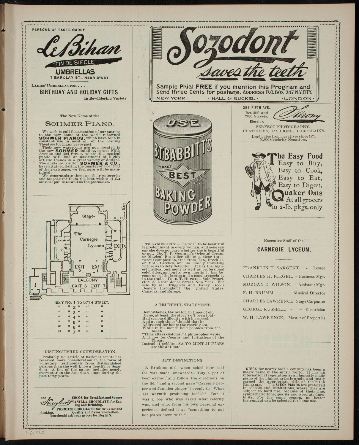 Eppinger Conservatory of Music Student Recital, January 11, 1899, program page 3