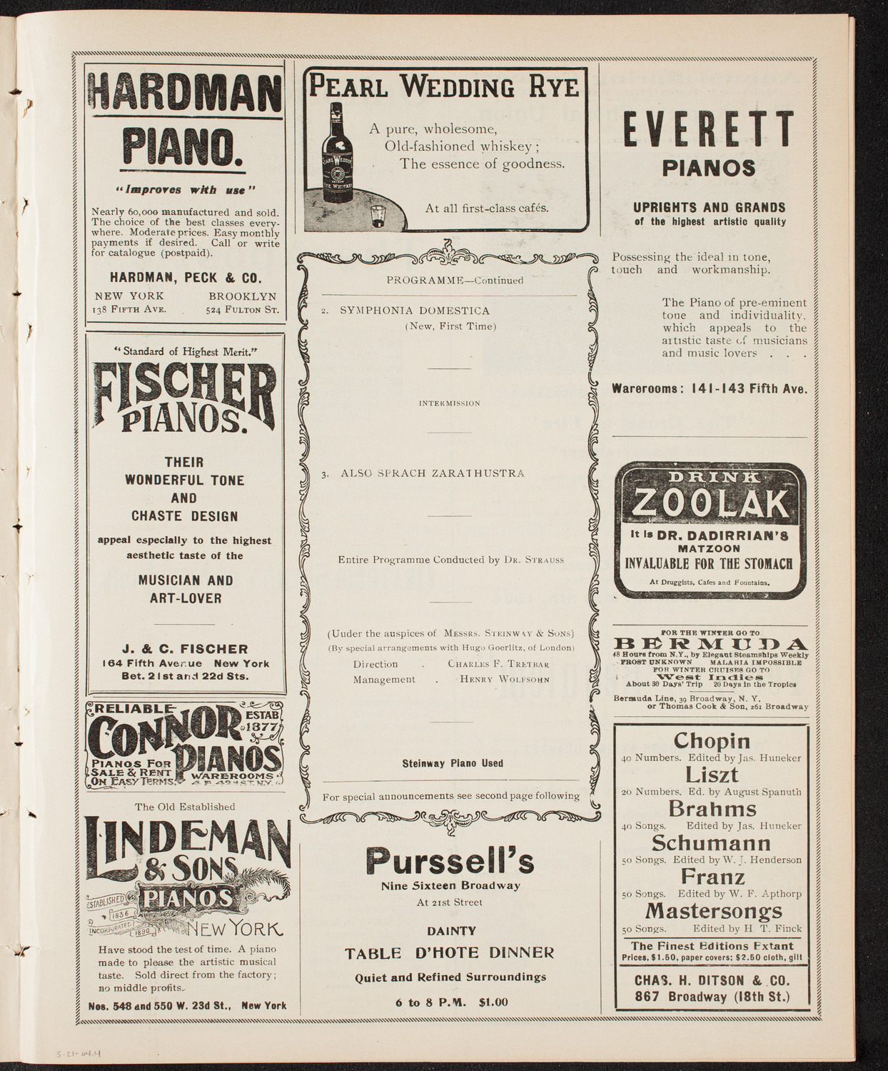 Richard Strauss with Wetzler Symphony Orchestra, March 21, 1904, program page 7