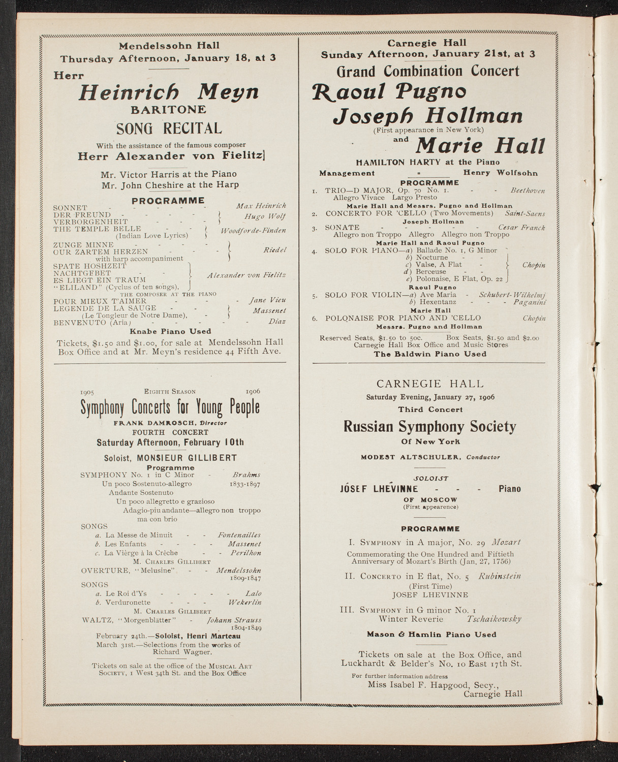 New York Symphony Orchestra, January 16, 1906, program page 10