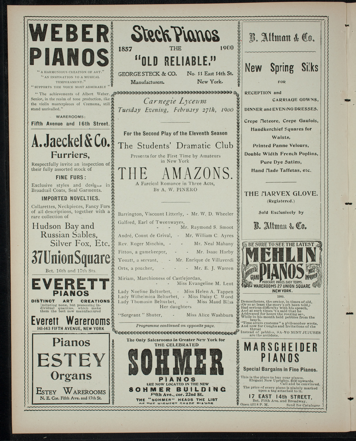 Students' Dramatic Club, February 27, 1900, program page 2