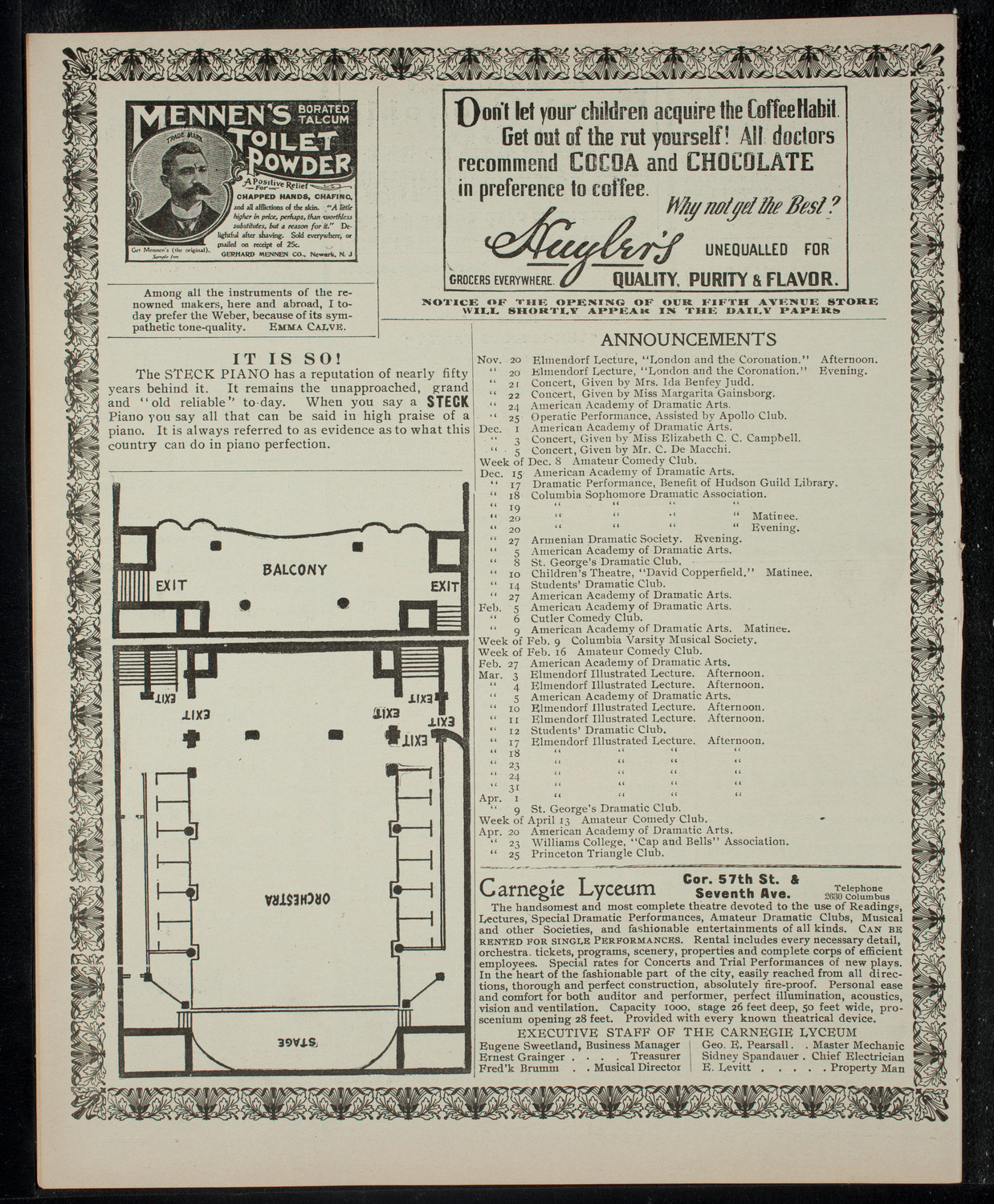 Academy Stock Company of the American Academy of Dramatic Arts/Empire Theatre Dramatic School, November 15, 1902, program page 4