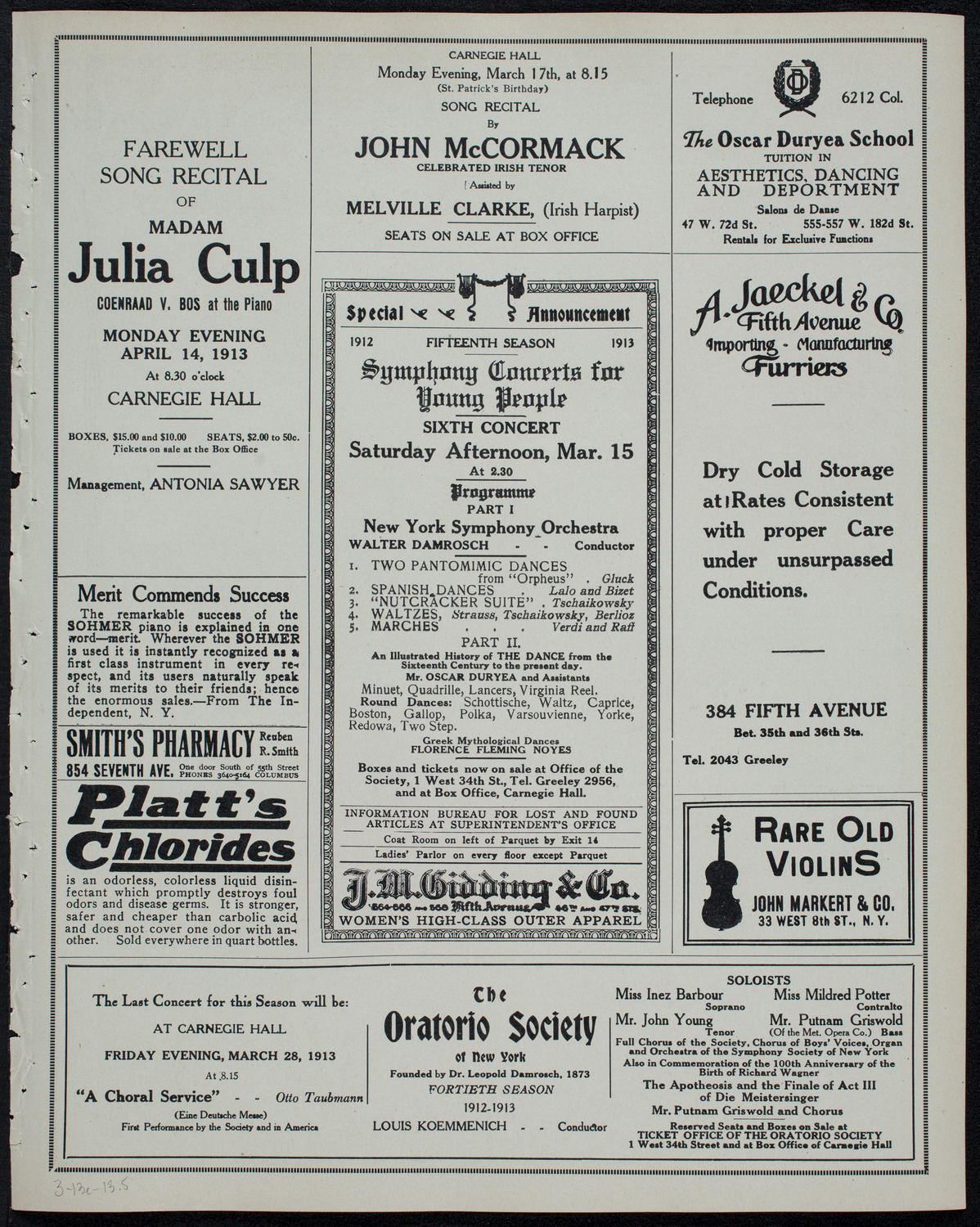 New York Philharmonic, March 13, 1913, program page 9