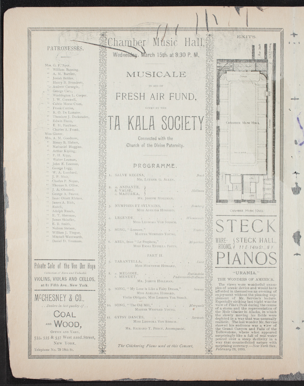 Ta Kala Society Musicale, March 15, 1893, program page 2