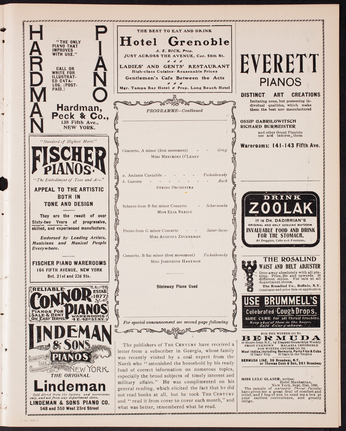 Benefit: New York College of Music Free Scholarship Fund, January 22, 1903, program page 7