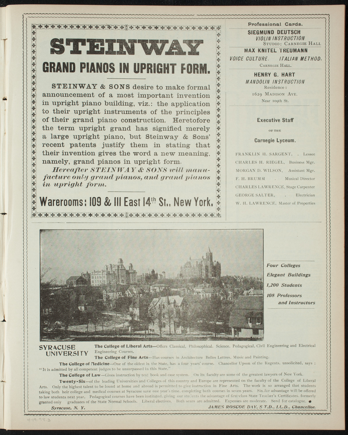 Trinity School Dramatic Club, April 19, 1898, program page 5