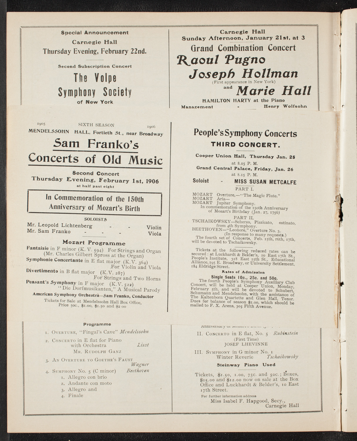 New York Philharmonic, January 20, 1906, program page 12