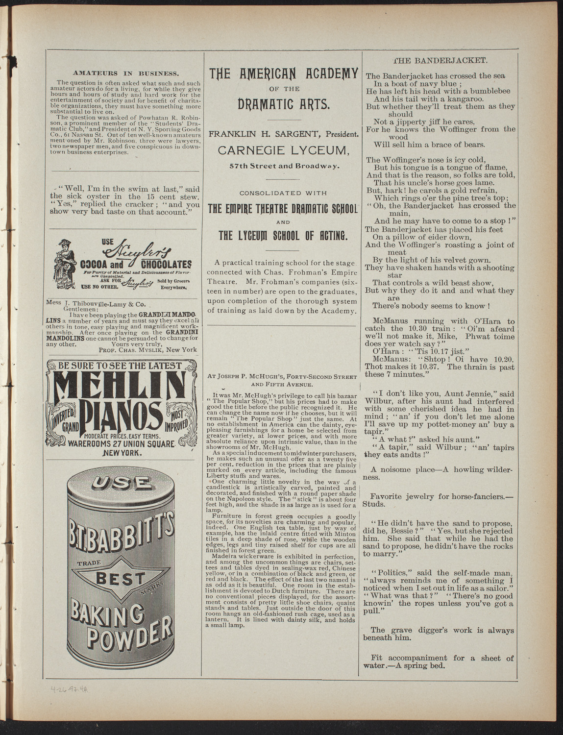 American Academy of Dramatic Arts, April 26, 1897, program page 7