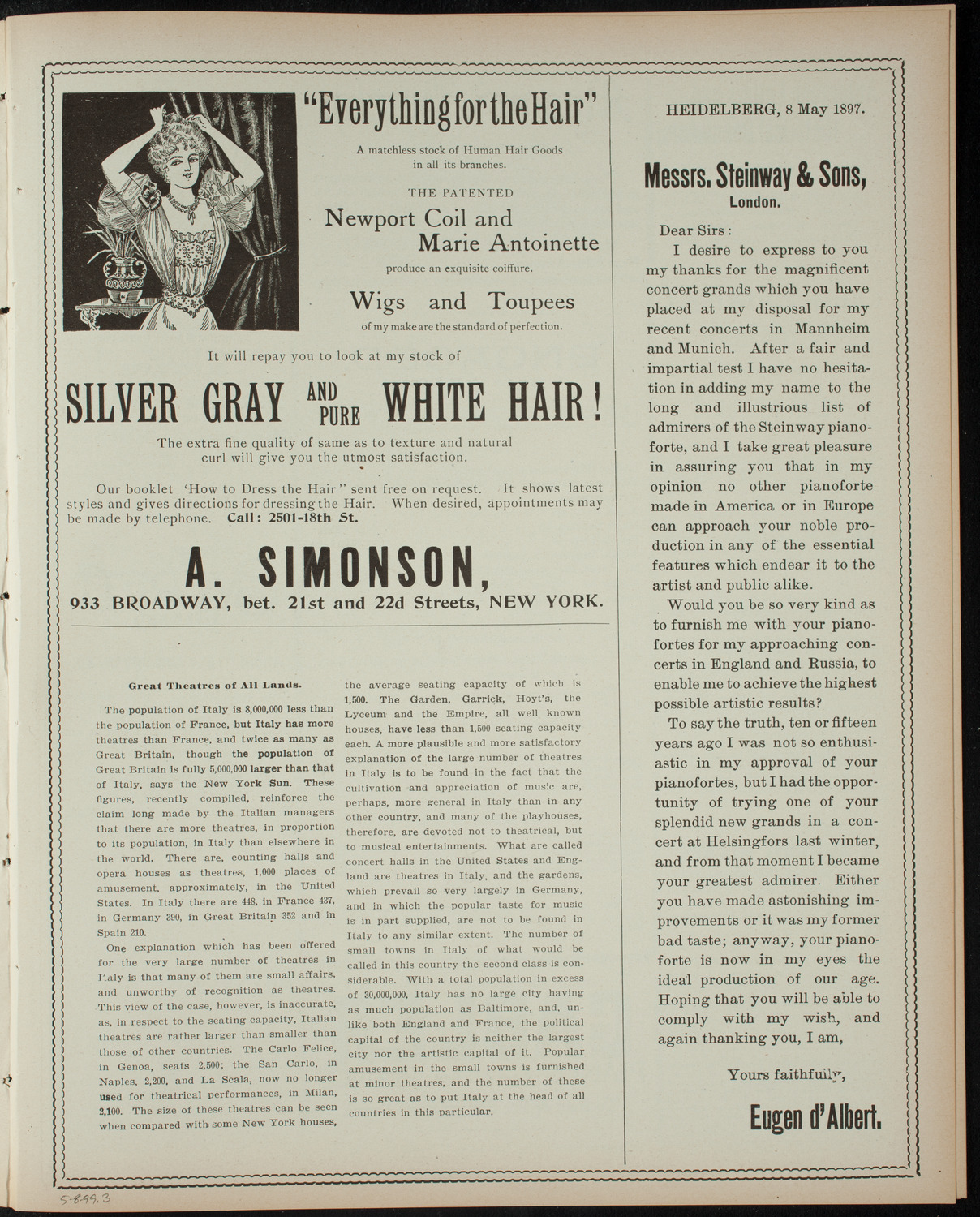 Benefit for the Home Hotel by The Merrymakers, May 8, 1899, program page 5