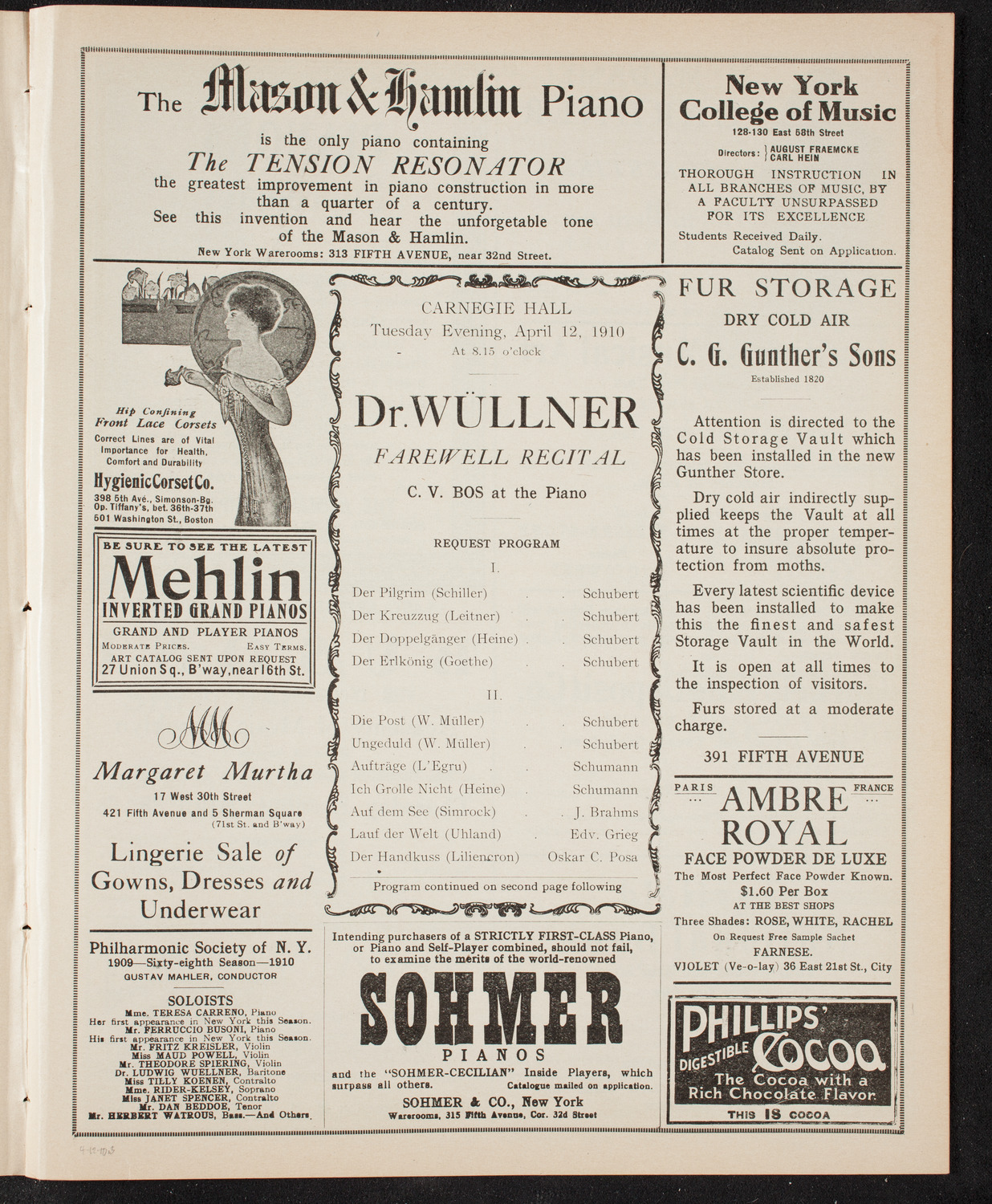 Ludwig Wüllner, Baritone, April 12, 1910, program page 5