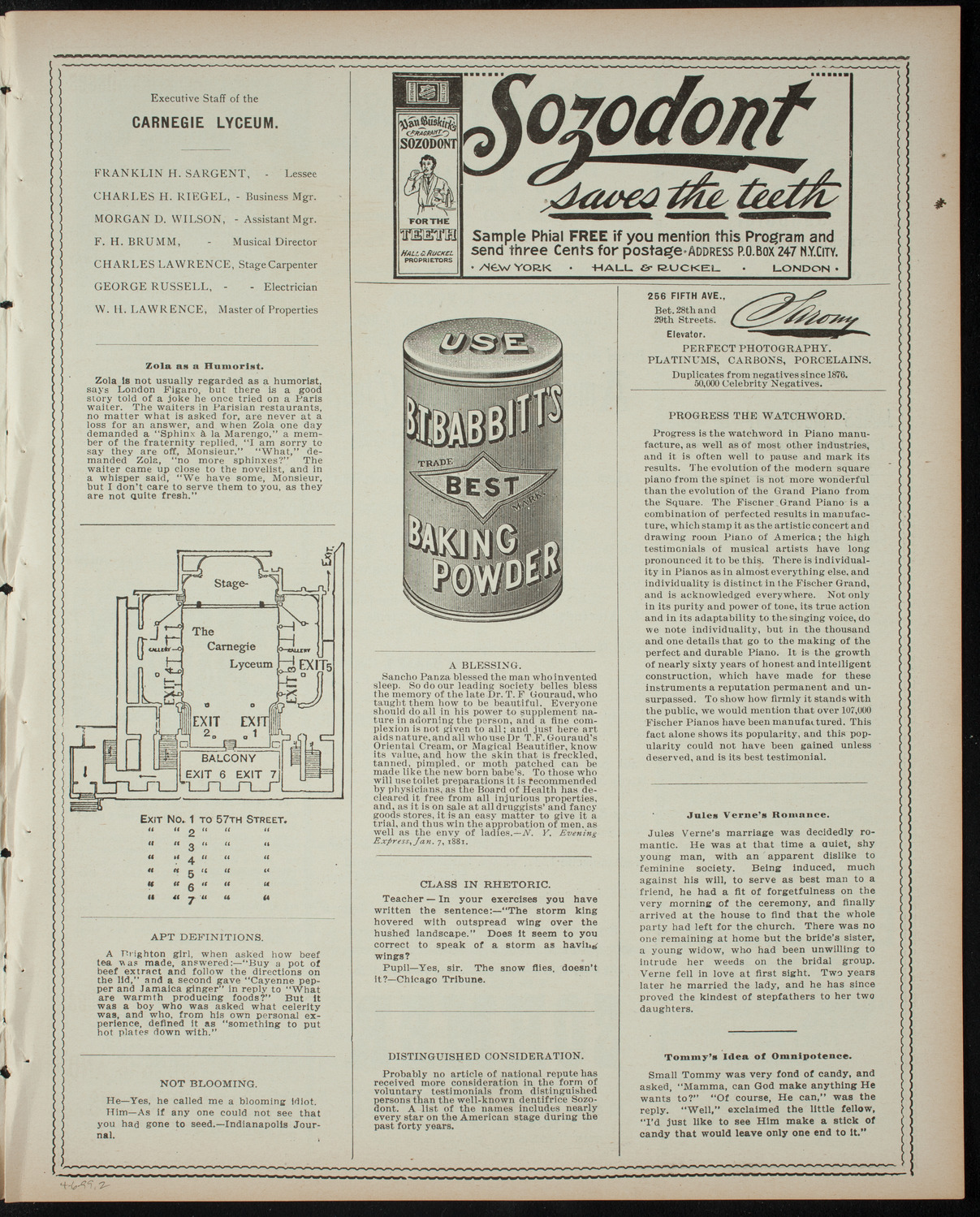 Amateur Comedy Club, April 6, 1899, program page 3