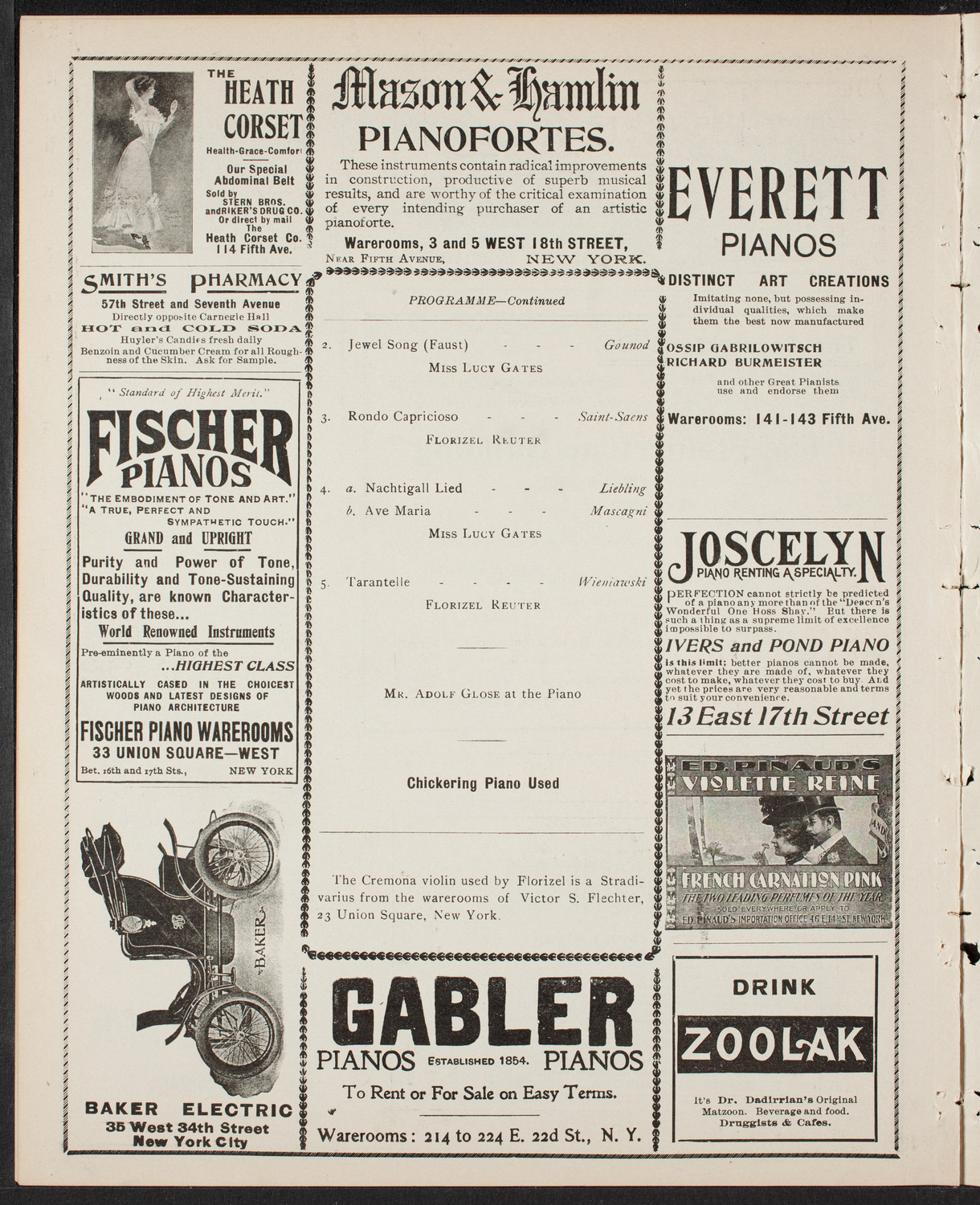 Florizel Reuter with Lucy Gates, February 8, 1902, program page 8