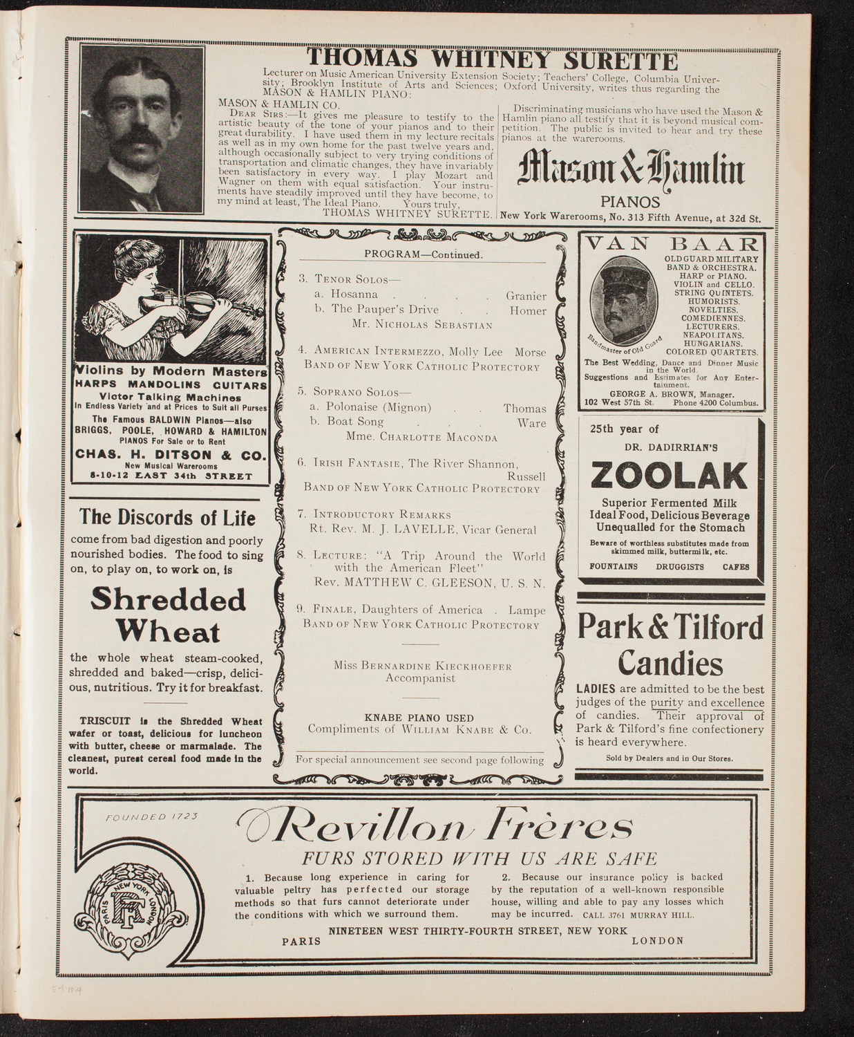 Benefit: St. Vincent de Paul Society, May 1, 1910, program page 7