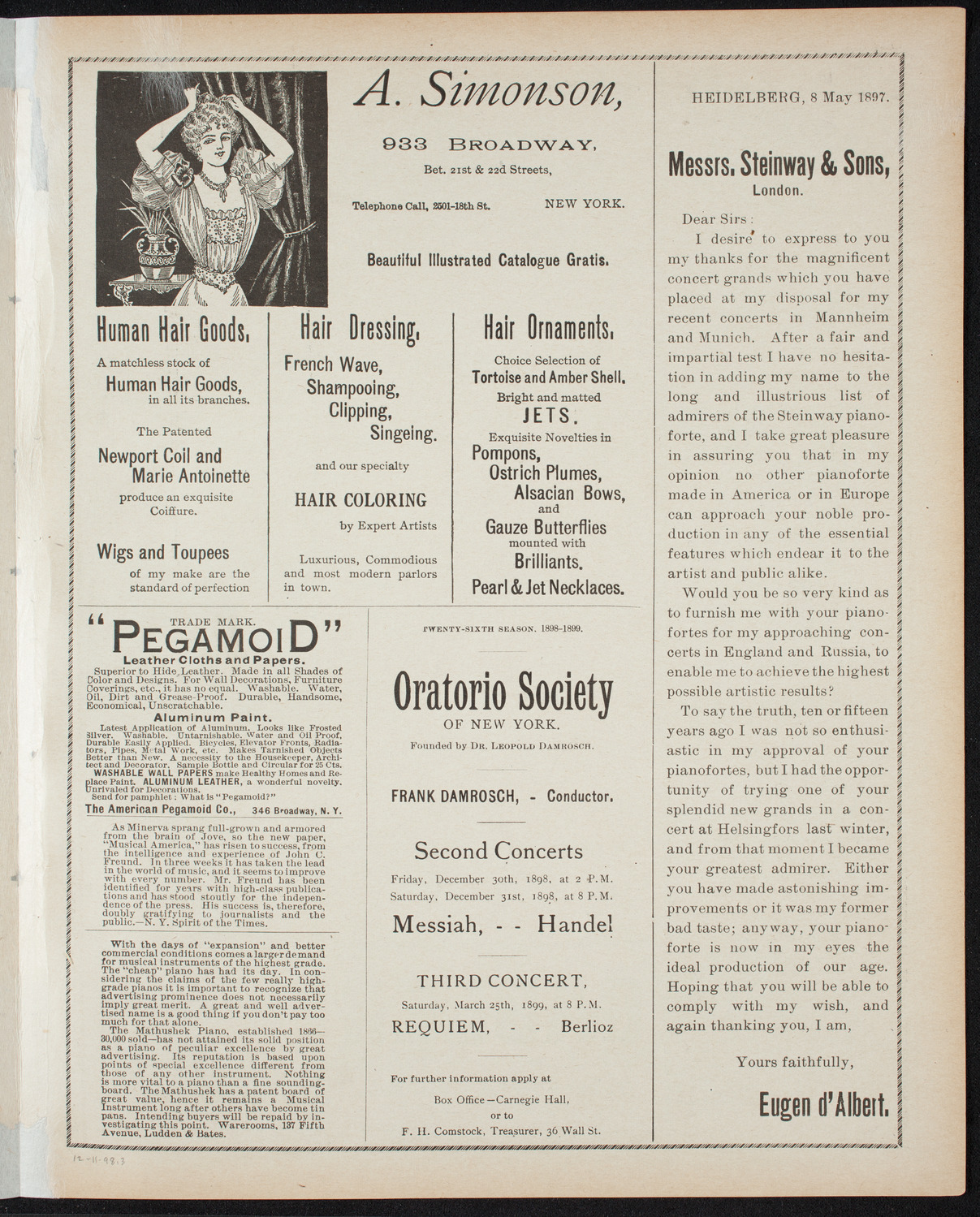 Paur Symphony Orchestra - Sunday Night Popular Concert, December 11, 1898, program page 5