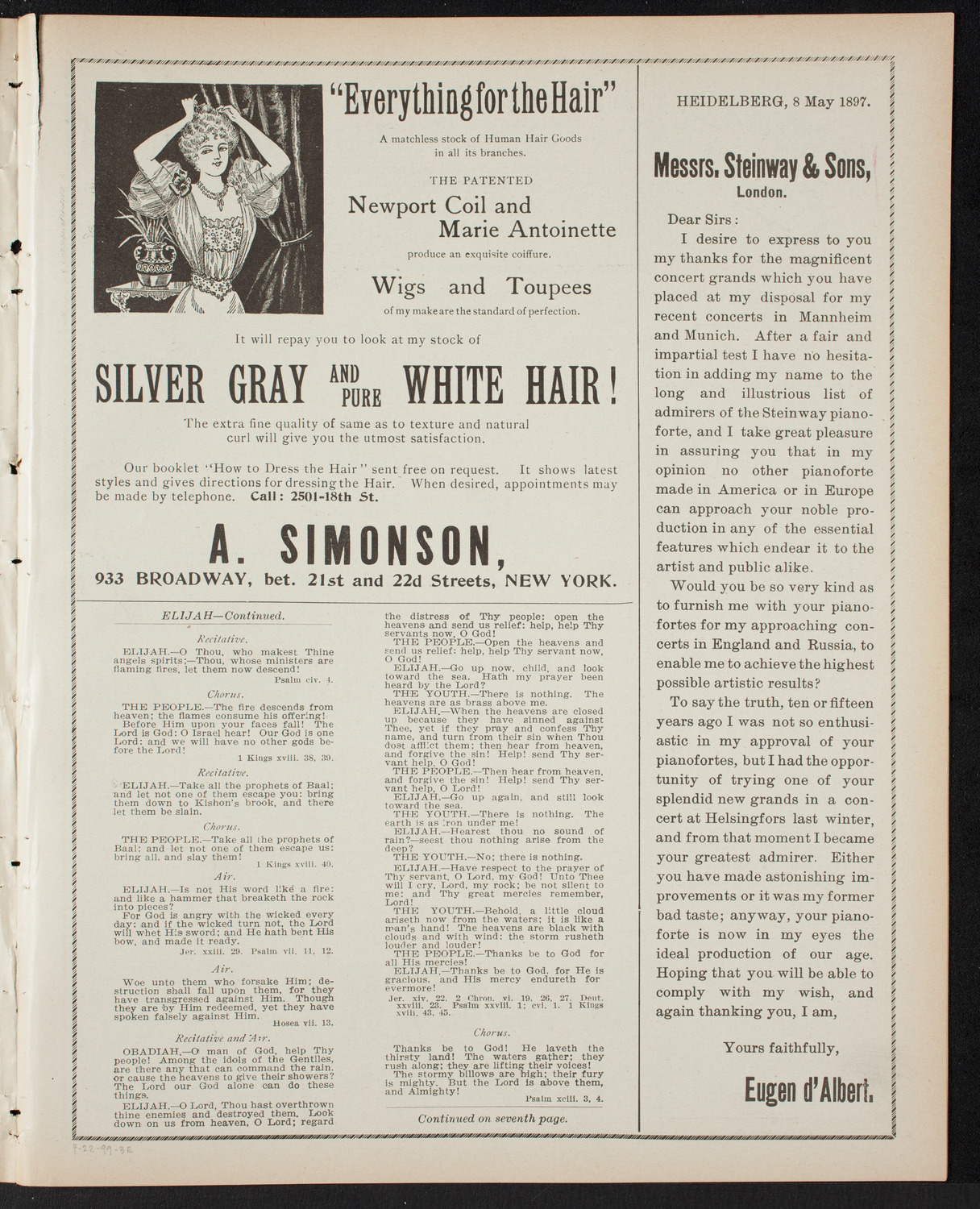 People's Choral Union, April 22, 1899, program page 5