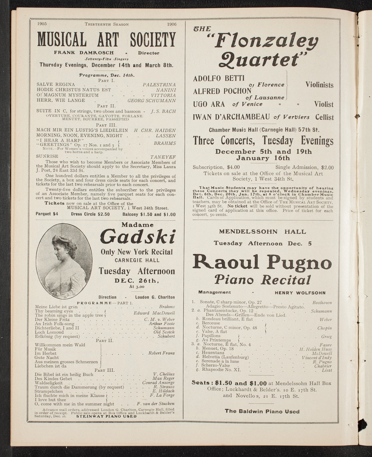 Jan Kubelik, Violin, December 2, 1905, program page 10
