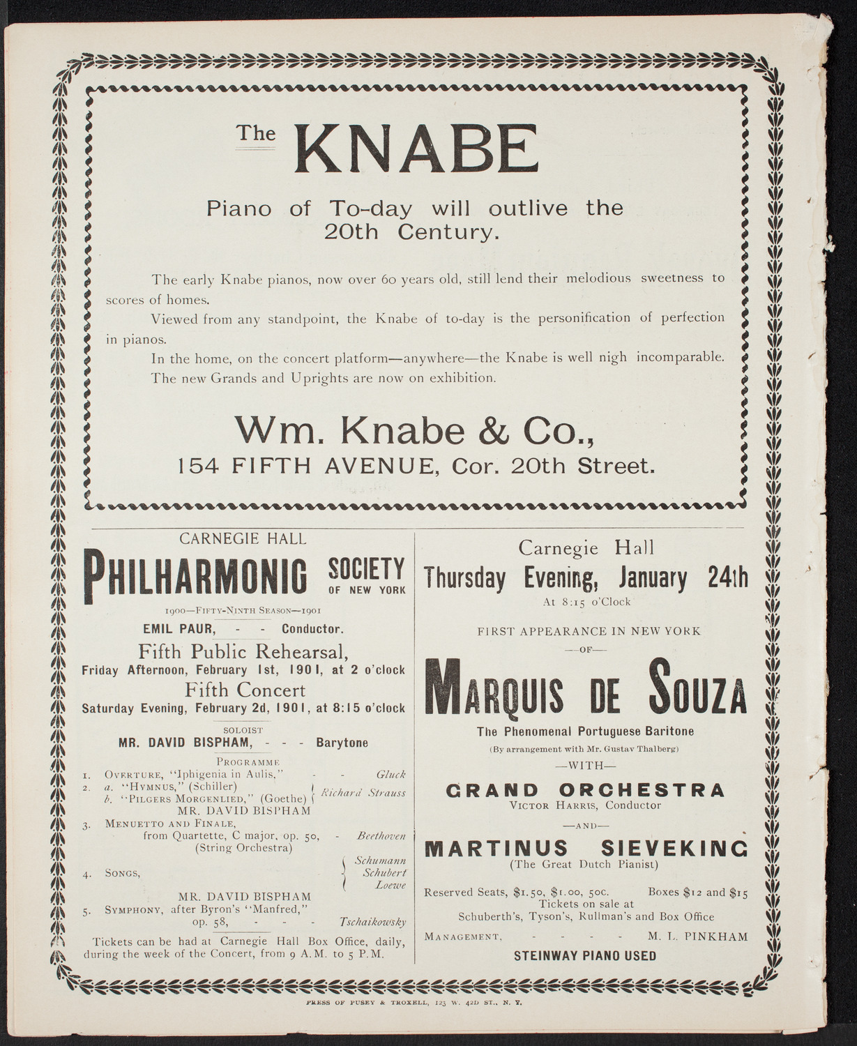 Pittsburgh Symphony Orchestra, January 22, 1901, program page 8
