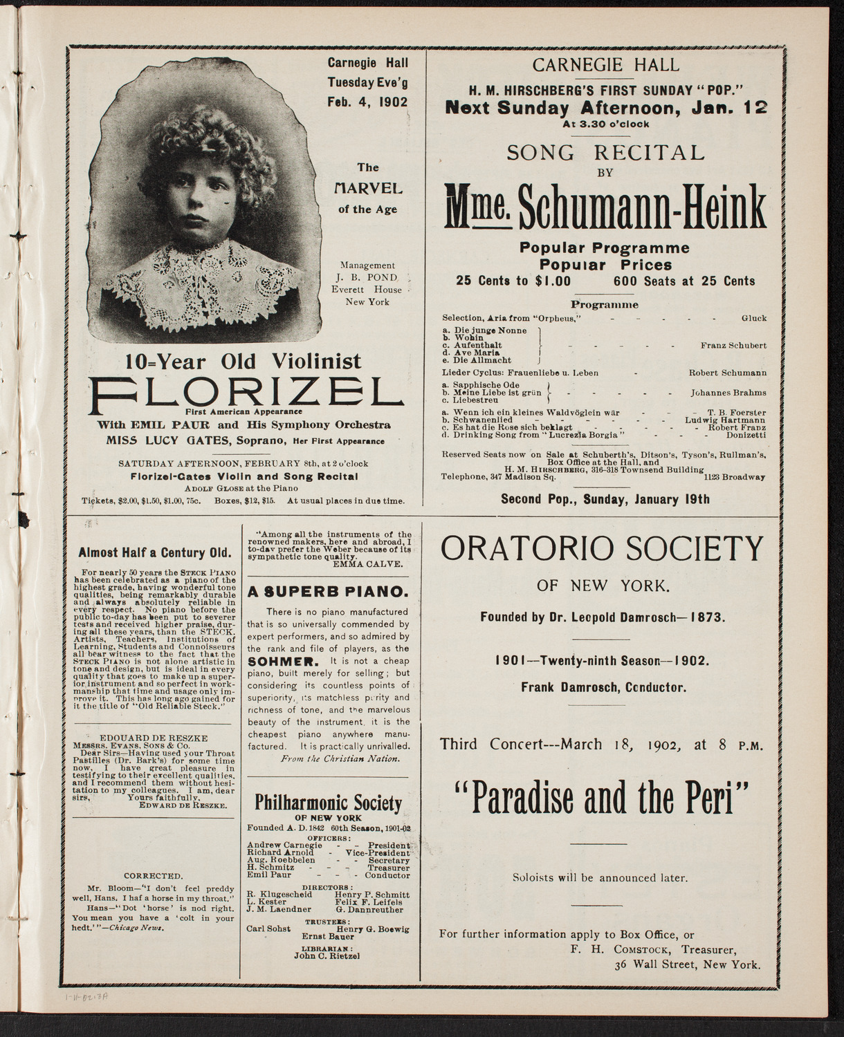 Jan Kubelik, Violin, with Maria-Victoria Torrilhon, Piano, January 11, 1902, program page 5