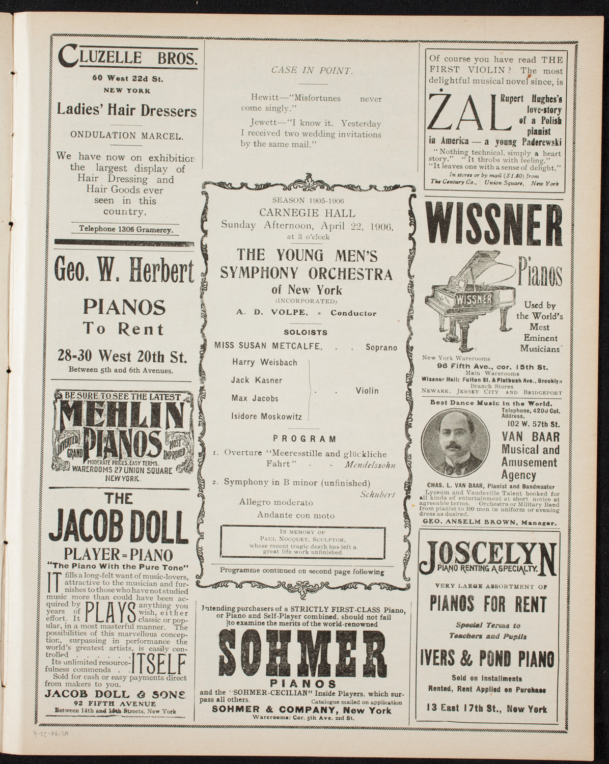 Young Men's Symphony Orchestra of New York, April 22, 1906, program page 5