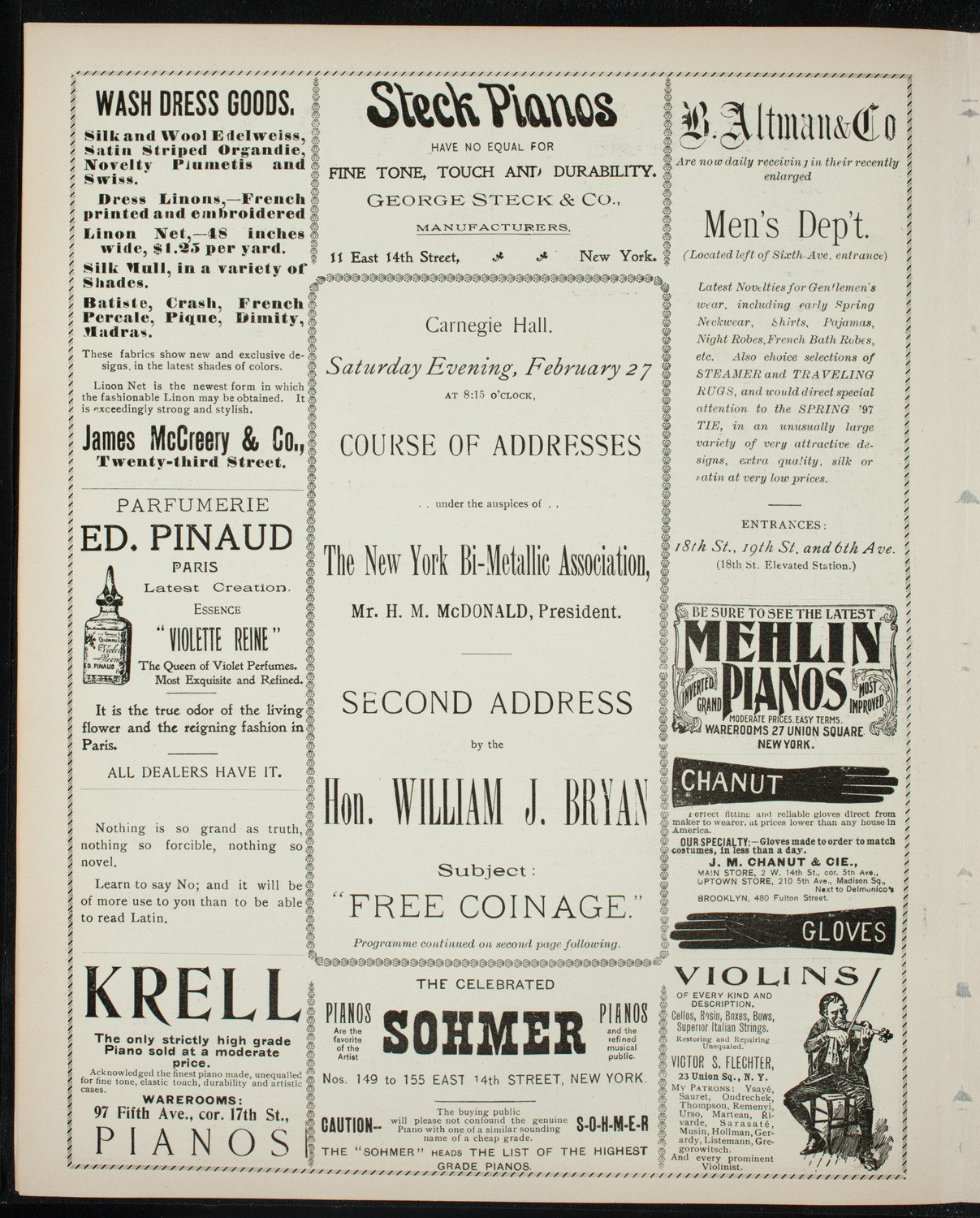 Lecture by William Jennings Bryan, February 27, 1897, program page 4