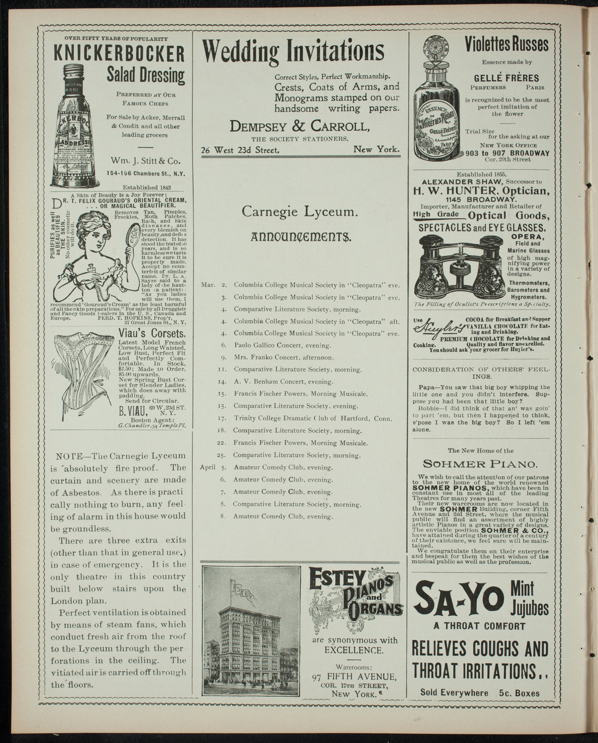 Columbia University Musical Society, March 1, 1899, program page 2