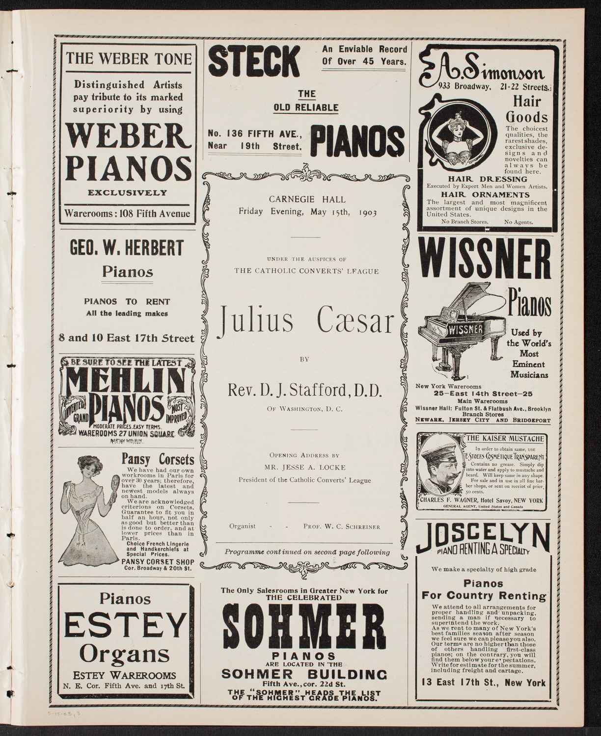 Meeting: Catholic Converts' League, May 15, 1903, program page 5