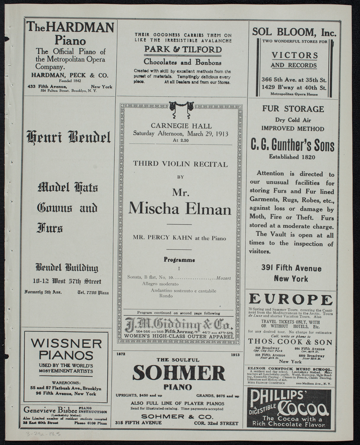 Mischa Elman, Violin, March 29, 1913, program page 5