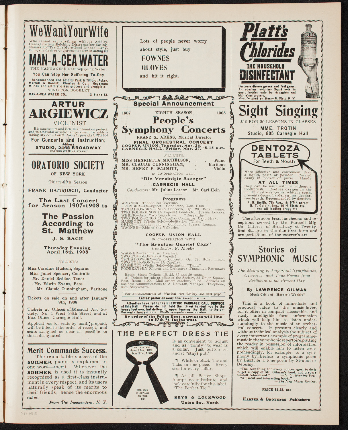 Musical Art Society of New York, March 12, 1908, program page 9