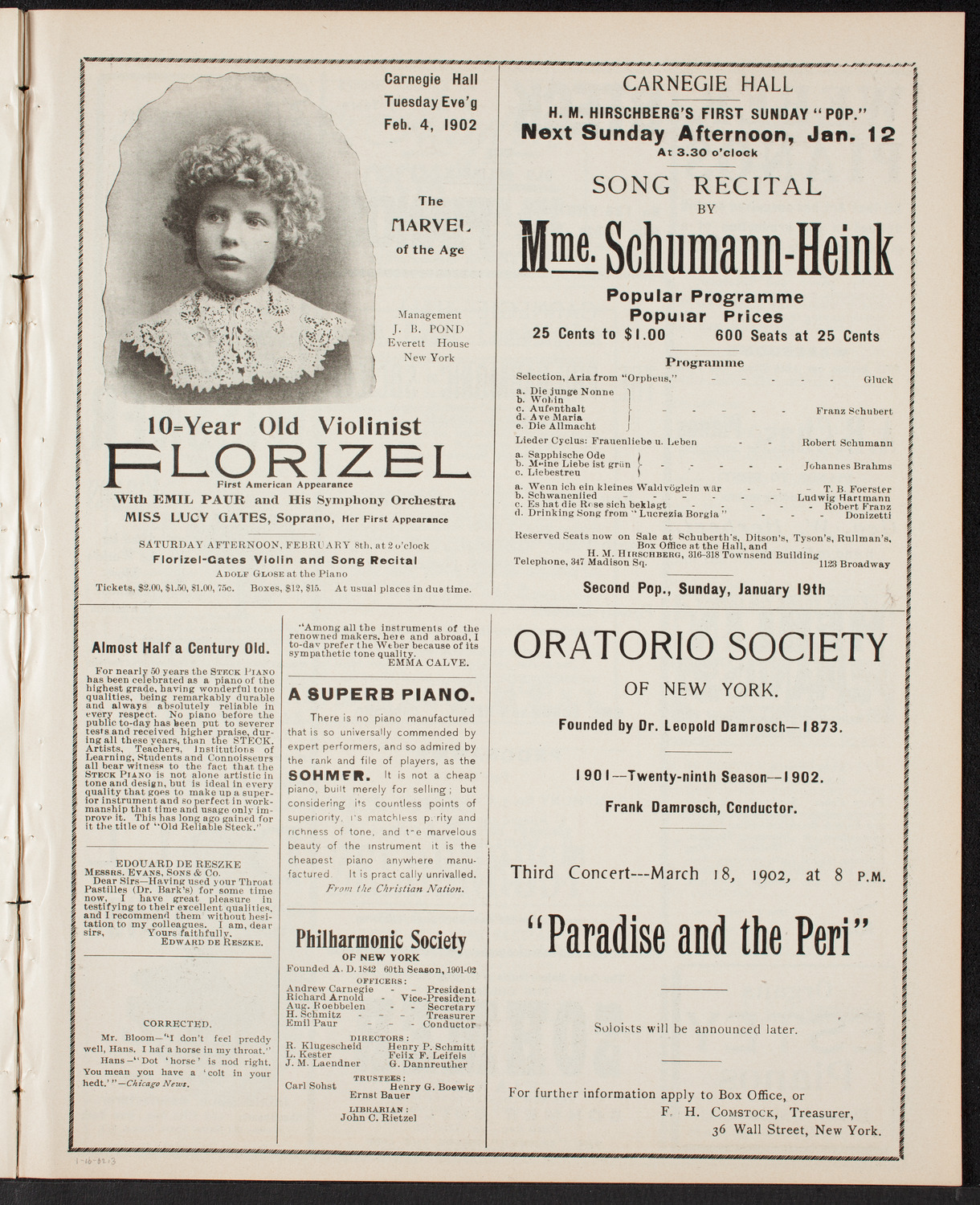 New York Philharmonic, January 10, 1902, program page 5