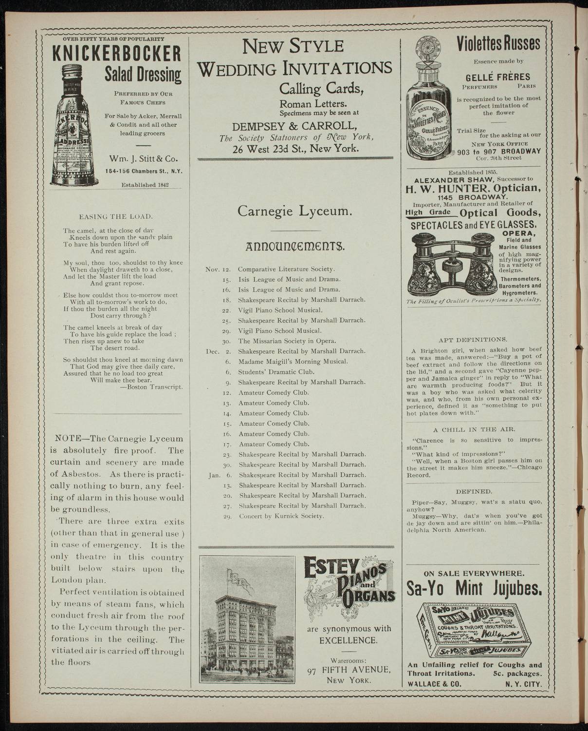 Shakespeare Recital by Marshall Darrach, November 11, 1898, program page 2