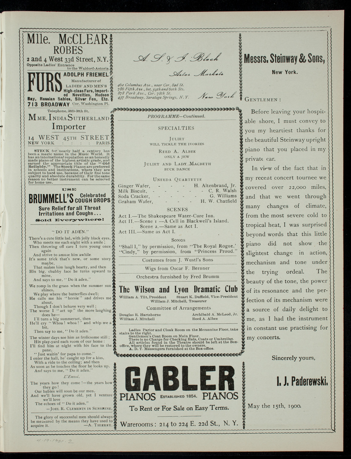 The Wilson and Lyon Dramatic Club, April 19, 1901, program page 3