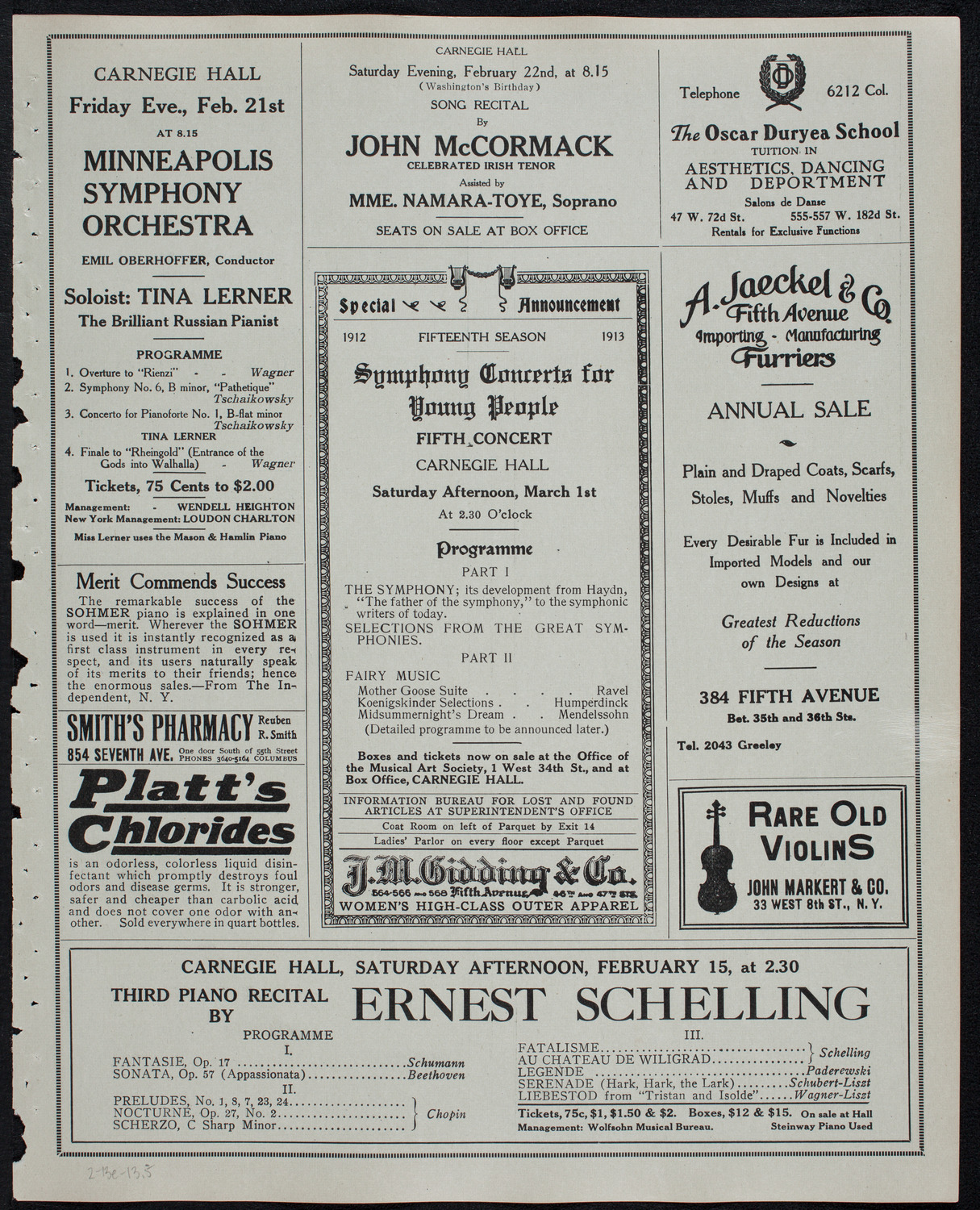 New York Philharmonic, February 13, 1913, program page 9