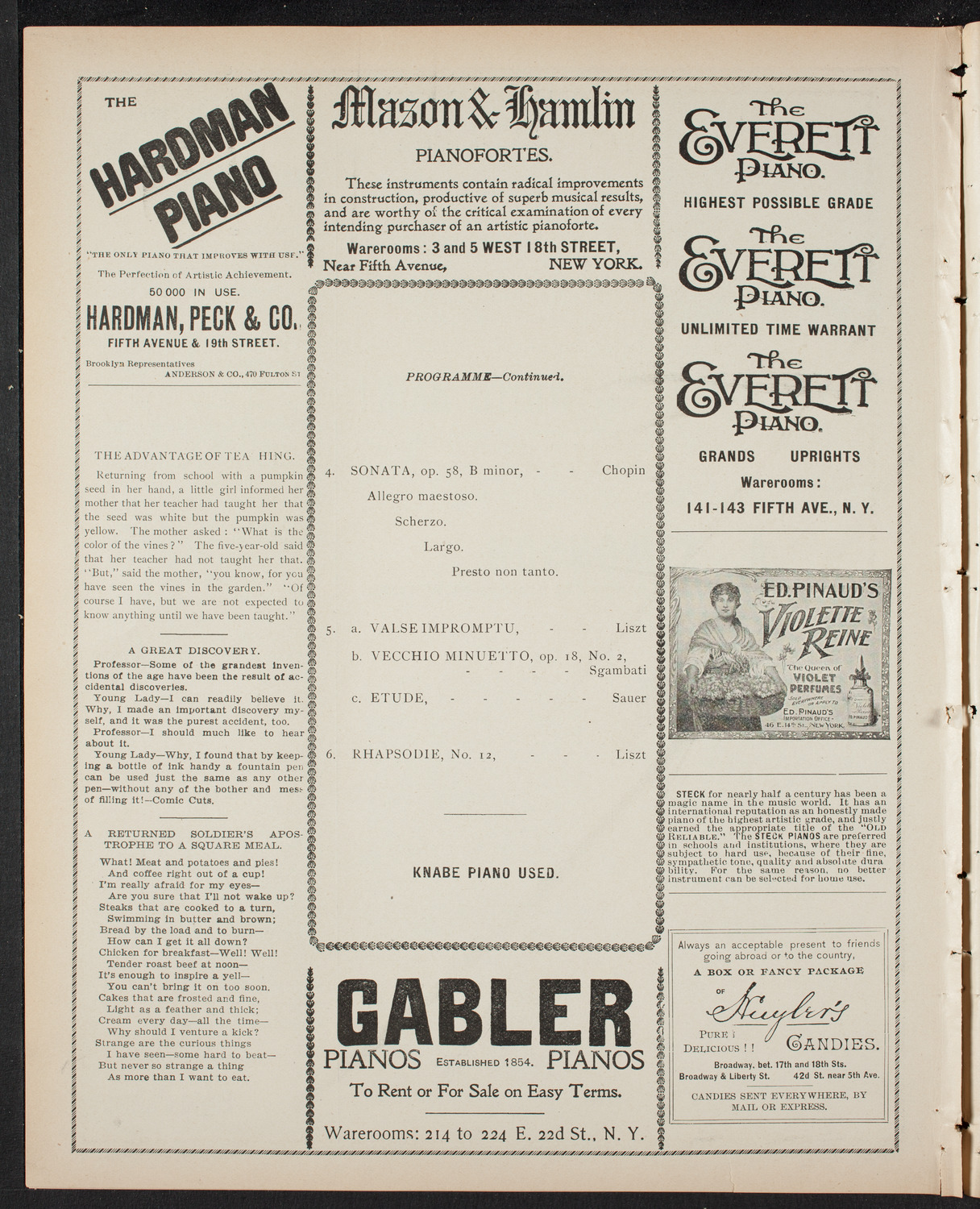 Emil Sauer, Piano, May 22, 1899, program page 6