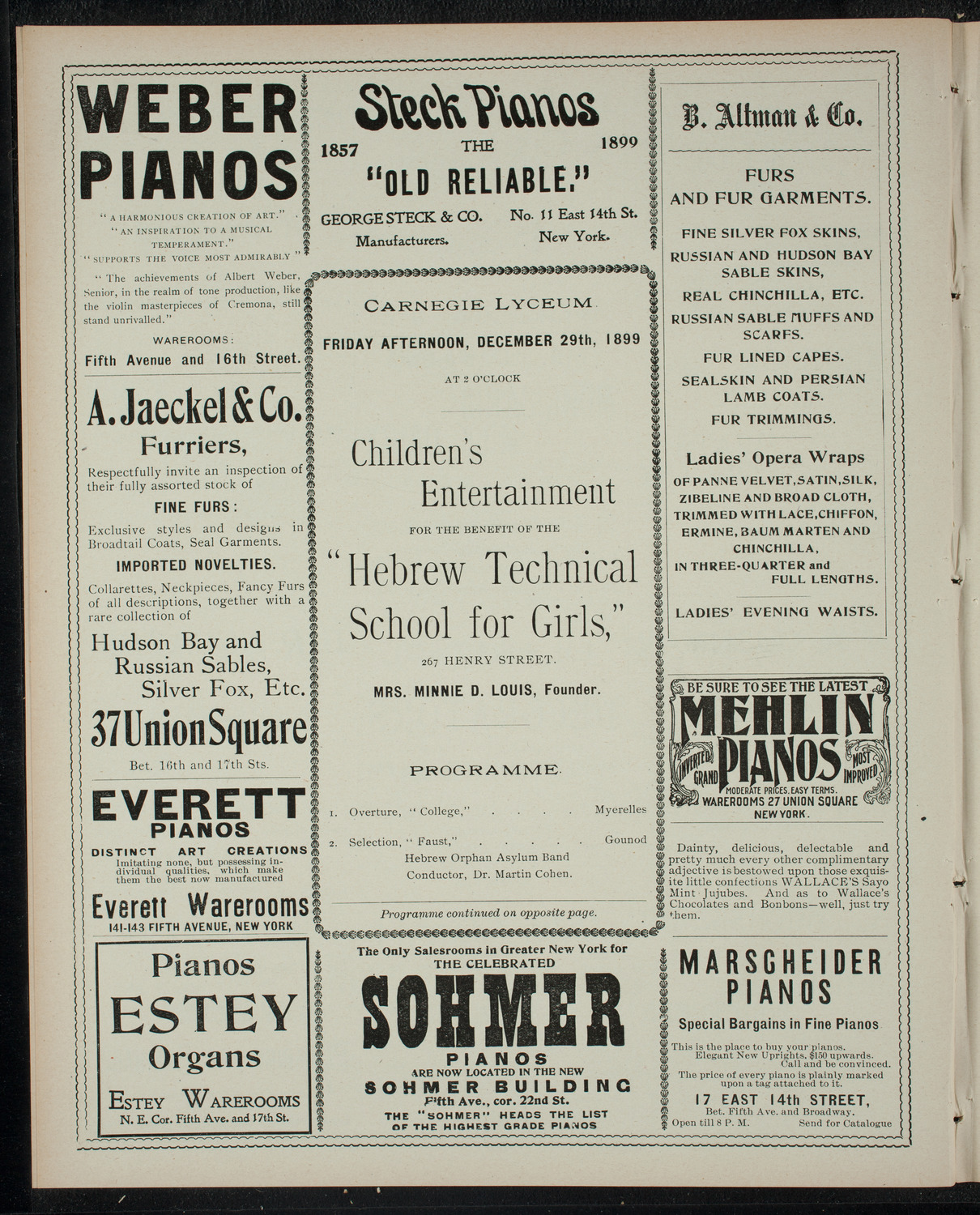 Children's Entertainment for the Benefit of the Hebrew Technical School for Girls, December 29, 1899, program page 4