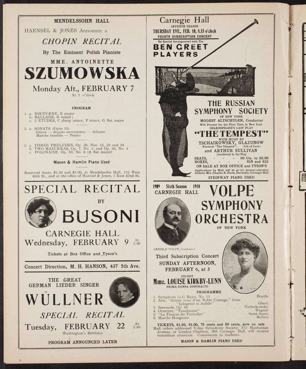 Maud Allan with The Russian Symphony Orchestra, January 29, 1910, program page 10